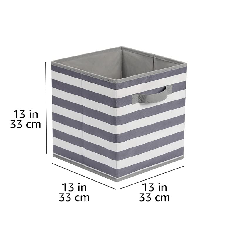 Amazon Basics Cube Organizer Storage Bins with Handles - Collapsible Fabric Storage Cubes, 13x13x13 Inches, White & Light Grey Stripe (Pack of 6) - Perfect for Closet, Nursery, Office, and Home Organization