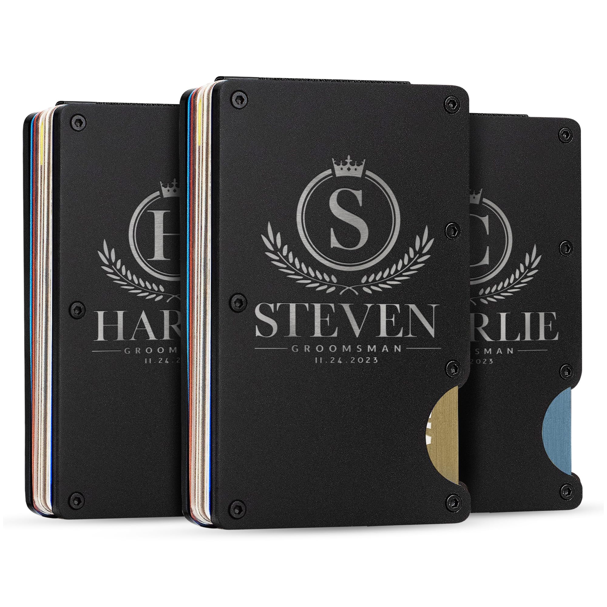 Personalized Groomsmen Gift Set of 3 - Custom Engraved Wallets for Wedding Proposal, Best Man & Groomsmen Gifts for Men - Perfect for Bachelor Party, Wedding Party & Special Occasions
