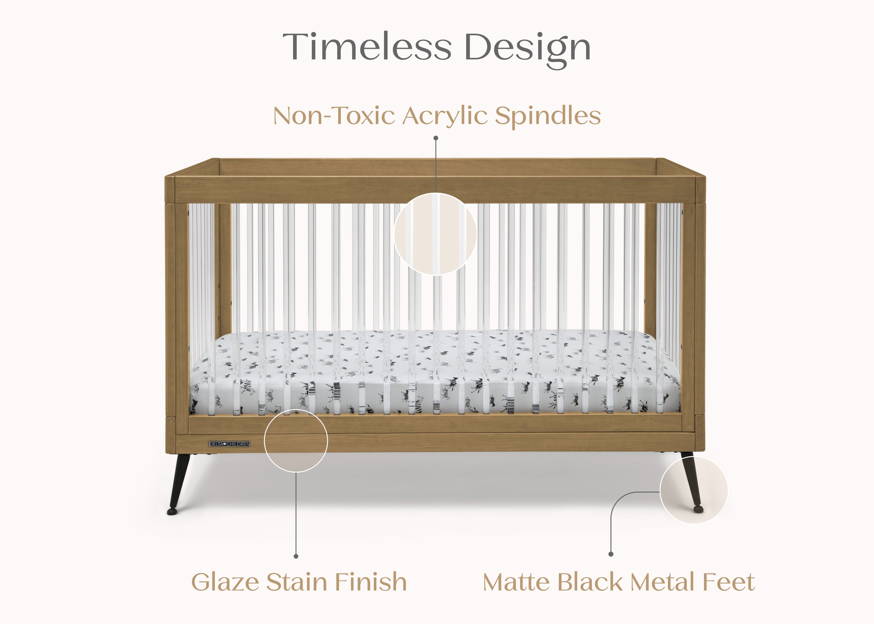 Sloane 4-in-1 Convertible Acrylic Baby Crib - Toddler Bed & Daybed - Nursery Furniture for Modern Homes