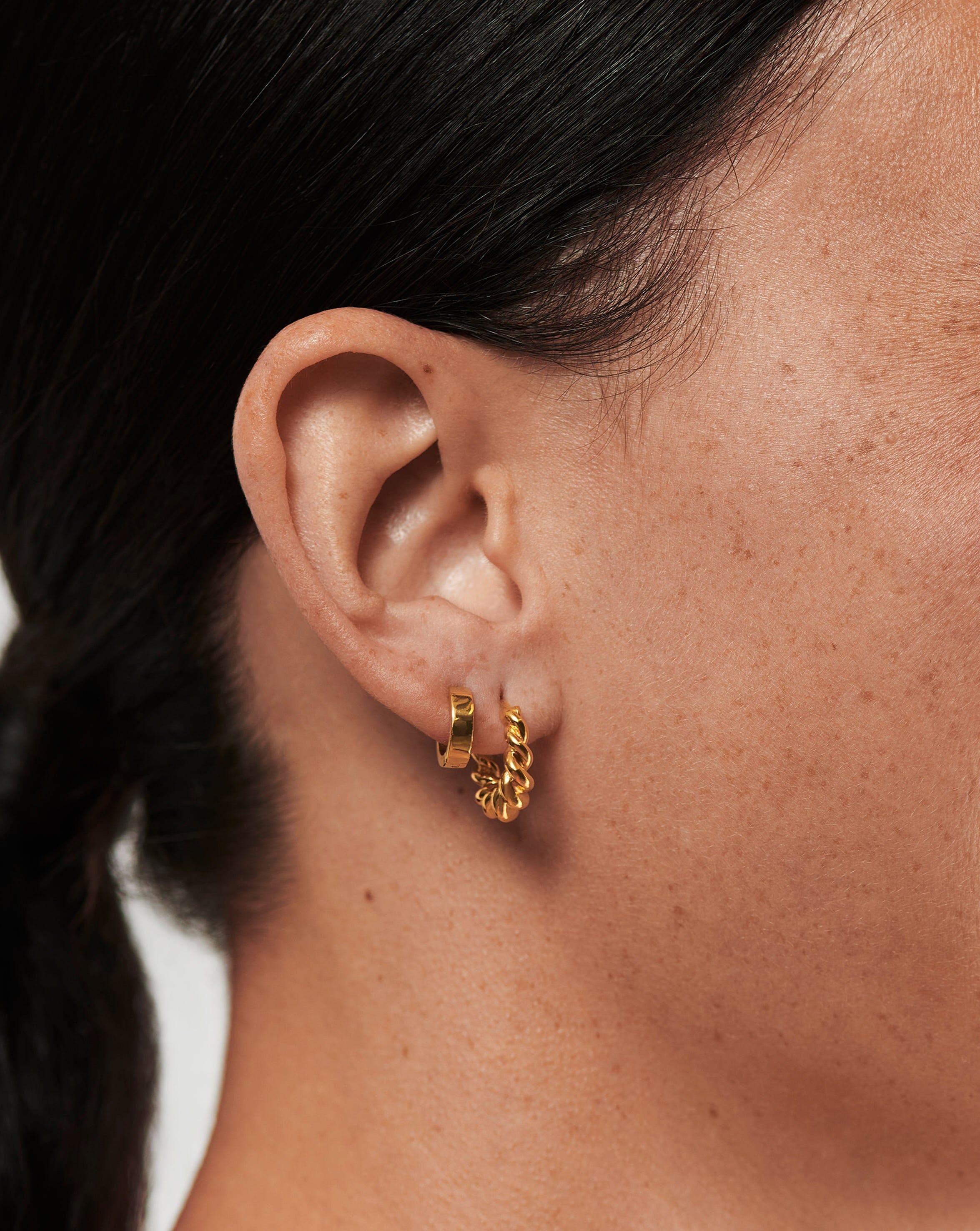 Twisted & Chubby Huggies Earrings Set - 18k Gold Plated Hoop Earrings for Women | Perfect for Everyday Wear, Date Night & Special Occasions
