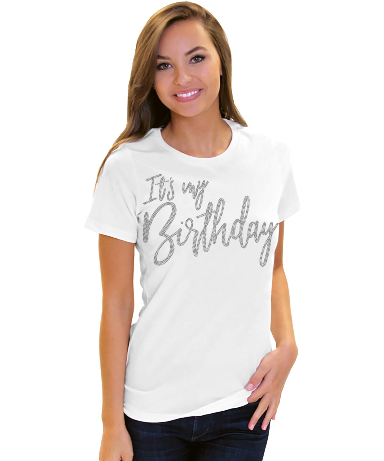 Women's Birthday Shirts with Real Crystal Rhinestones - 'It's My Birthday' T-Shirt for Birthday Squad | Perfect for Birthday Parties, Girls' Night Out & Special Celebrations