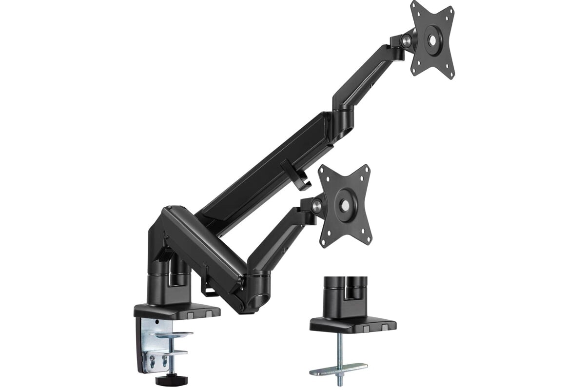 Ergonomic Uplifting Yogiflex Dual Monitor Arm Stand - Adjustable Height & Tilt for 13-32 Inch Screens - Perfect for Home Office & Gaming Setup