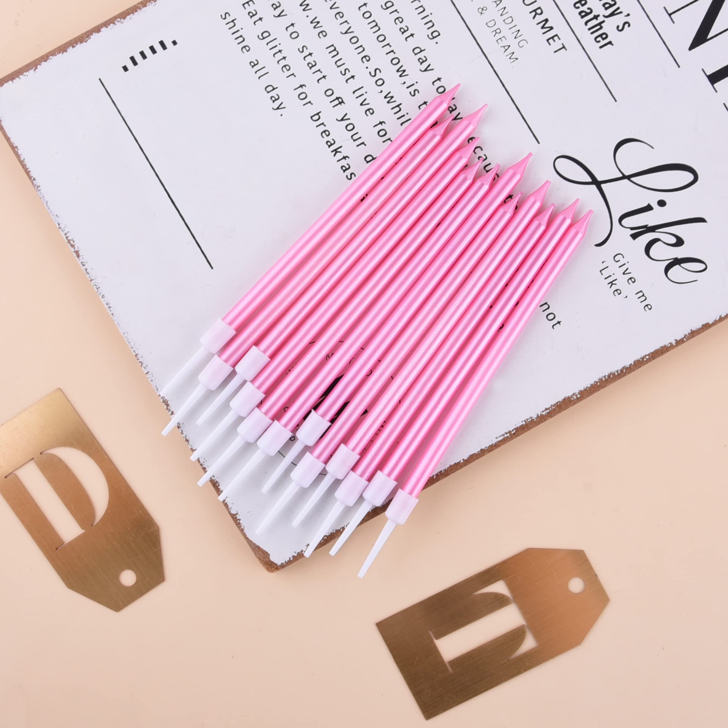 PHD CAKE Pink Long Thin Metallic Birthday Candles - Elegant Cake Candles for Birthday Parties, Wedding Decorations & Special Events - Perfect for Cakes, Cupcakes & Dessert Tables