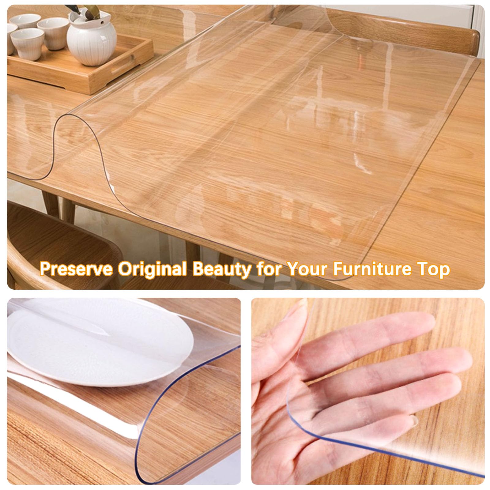 Waterproof PVC Vinyl Clear Plastic Table Protector - 40 x 96 Inch Rectangular Dining Table Cover for 8 Foot Tables | Scratch-Resistant Desk Pad Mat for Wooden Furniture, Glass Coffee Tables, Entryway & Sofa Side Protection | Ideal for Dining Rooms, Kitchens, Offices & Home Decor
