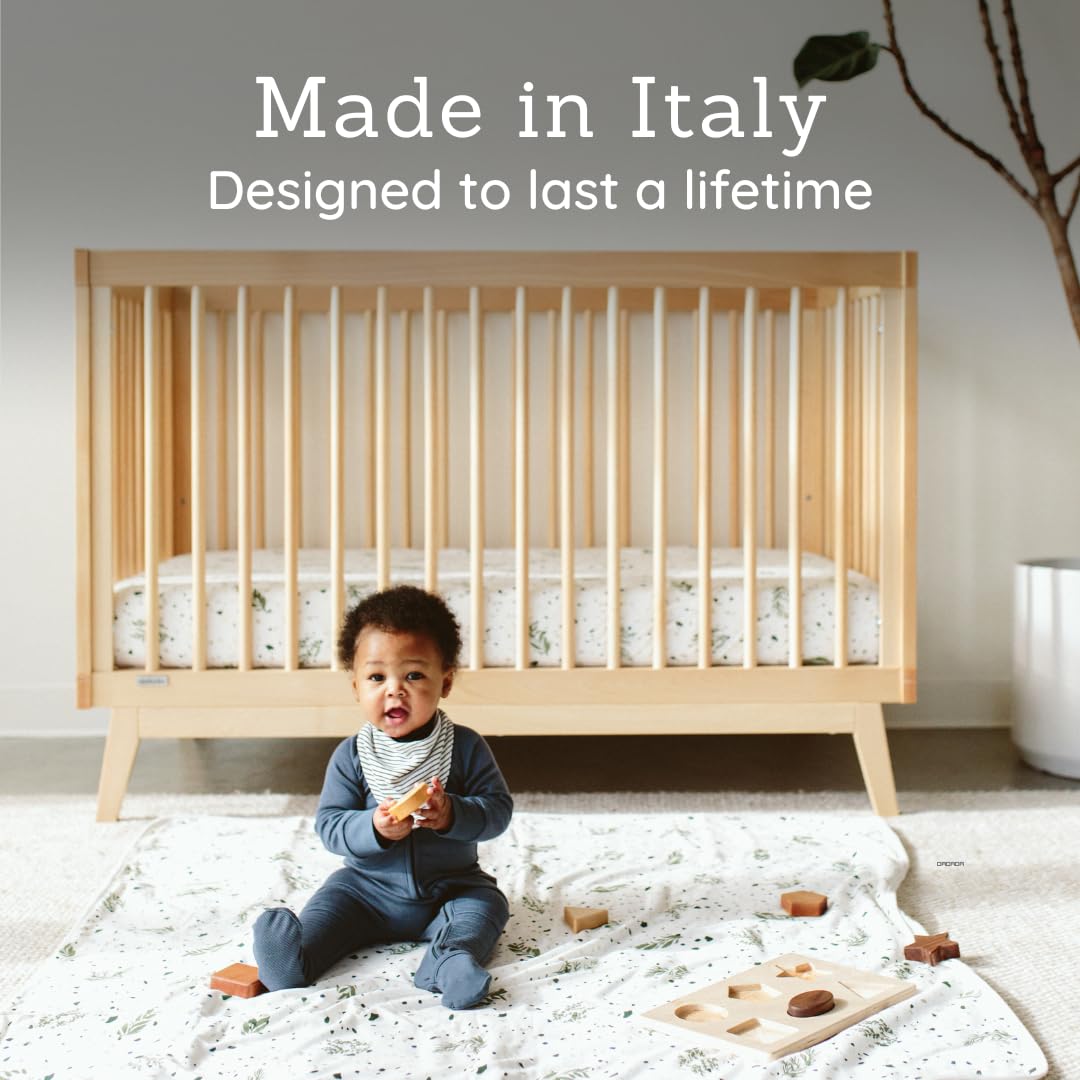 **Soho 3-in-1 Convertible Wooden Crib to Toddler Bed – GREENGUARD Gold Certified, Non-Toxic Baby-Safe Finish, Sustainable Beech Wood, Modern Nursery Design, 3 Adjustable Heights (Natural) – Made in Italy | Perfect for Newborns, Infants & Toddlers in Eco-Friendly Nurseries**