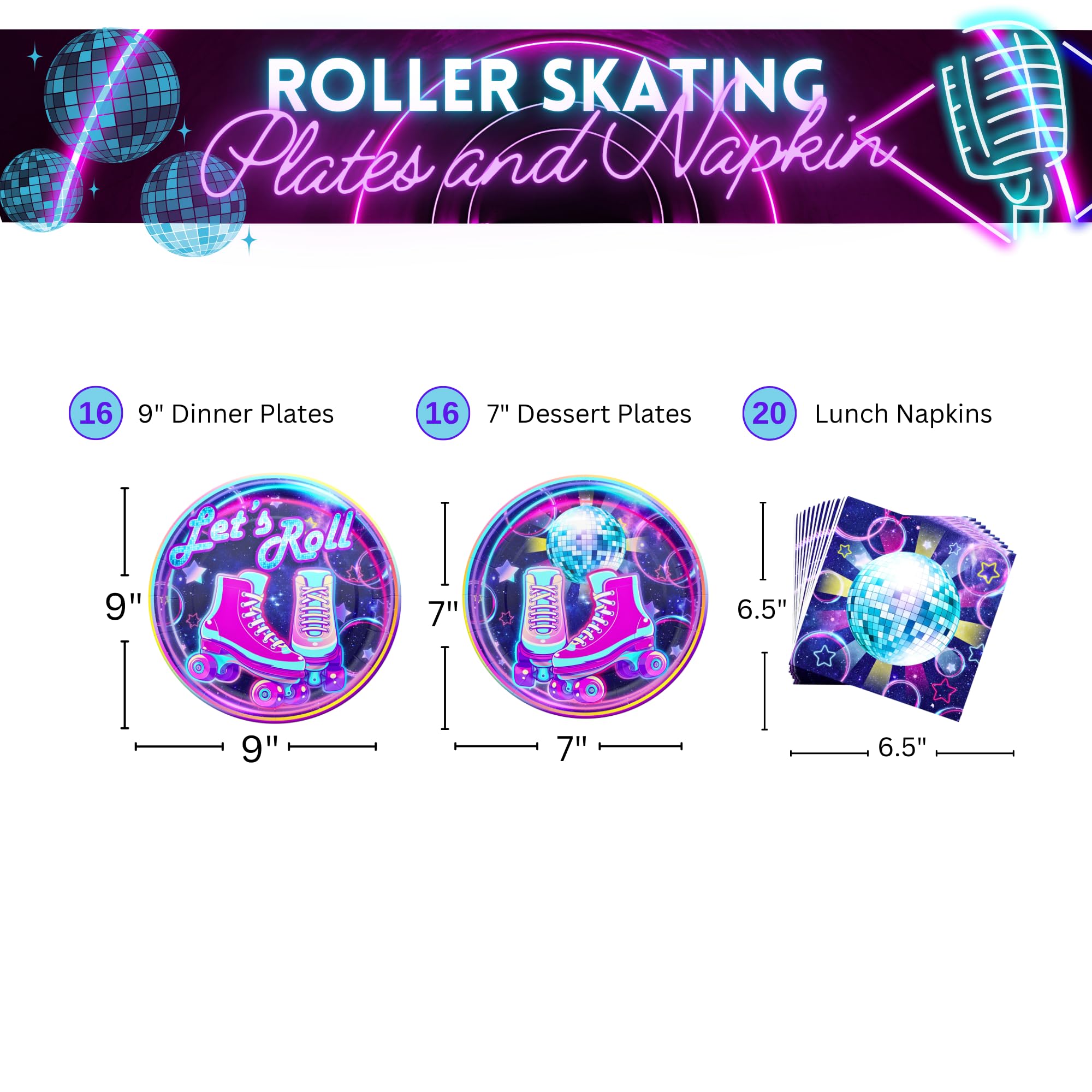Blue Orchards Roller Skating Party Plates and Napkins Set (52 Pieces for 20 Guests) - 90s Themed Disposable Tableware for Roller Skate Birthday Parties, Girls' Skate Night Decorations - Perfect for Retro Roller Rink Events, Themed Birthday Celebrations, and Nostalgic 90s Parties