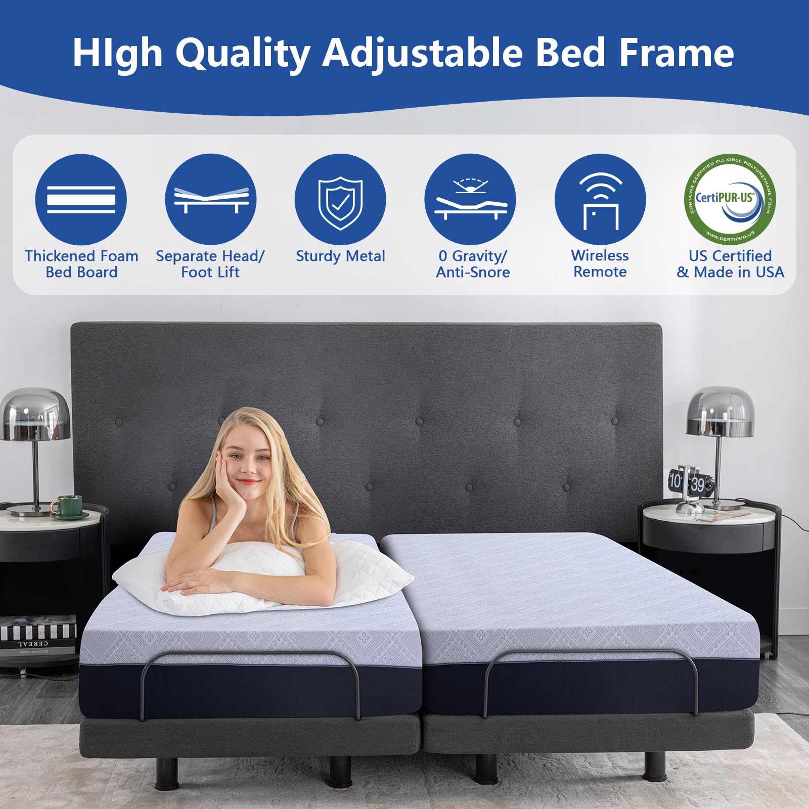 Twin XL Adjustable Bed Frame with 10 Inch Gel Memory Foam Mattress - Medium Firm Mattress in a Box, Sturdy Adjustable Bed Base with Wireless Remote for Head/Foot Lift - Perfect for Home, Guest Room and Small Spaces