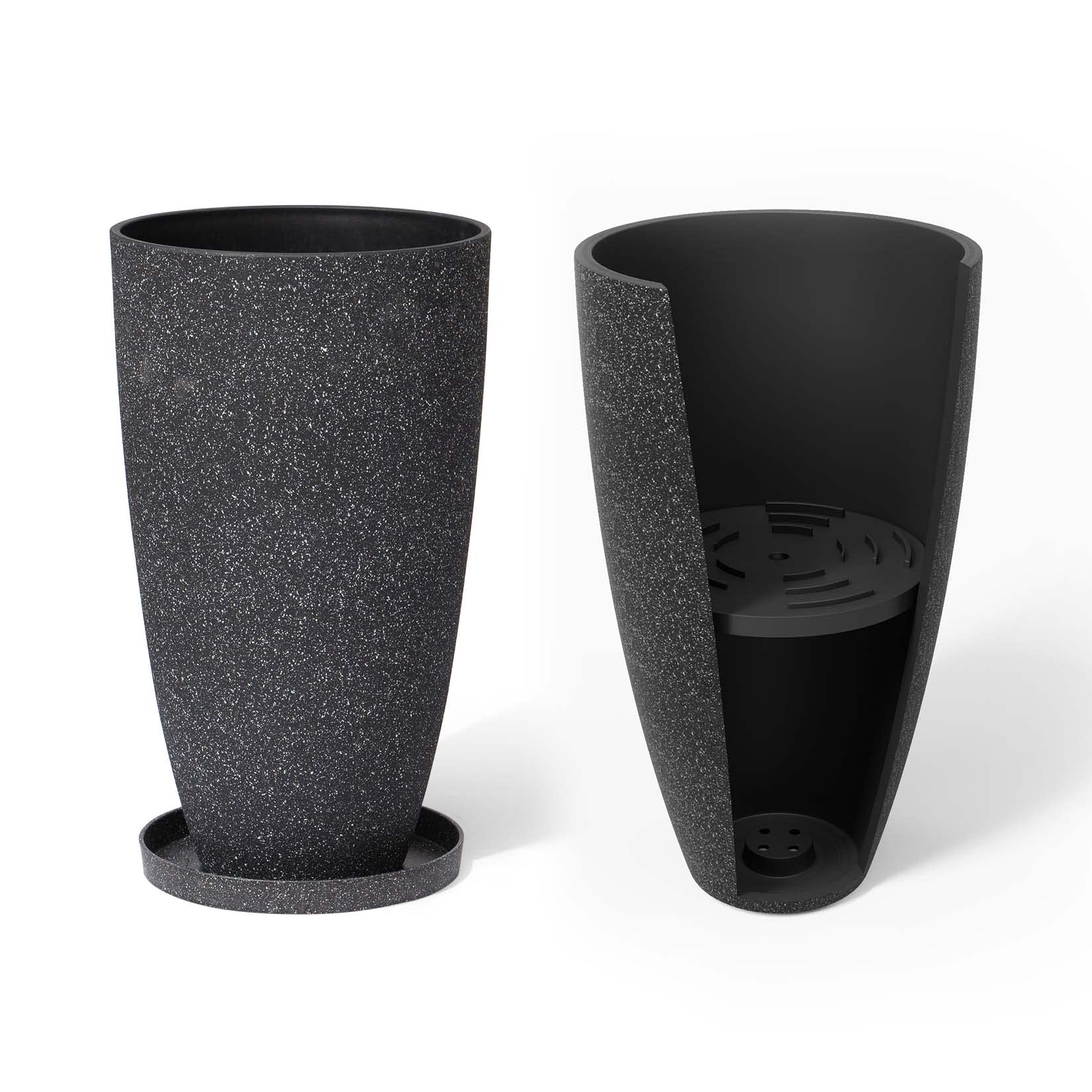 LA Jolie Muse 20 Inch Tall Black Outdoor Planters Set of 2 with Shelves Insert - Large Decorative Flower Pots with Drainage Holes for Front Porch, Patio, Garden & Indoor Plants - Perfect for Succulents, Herbs & Home Decor