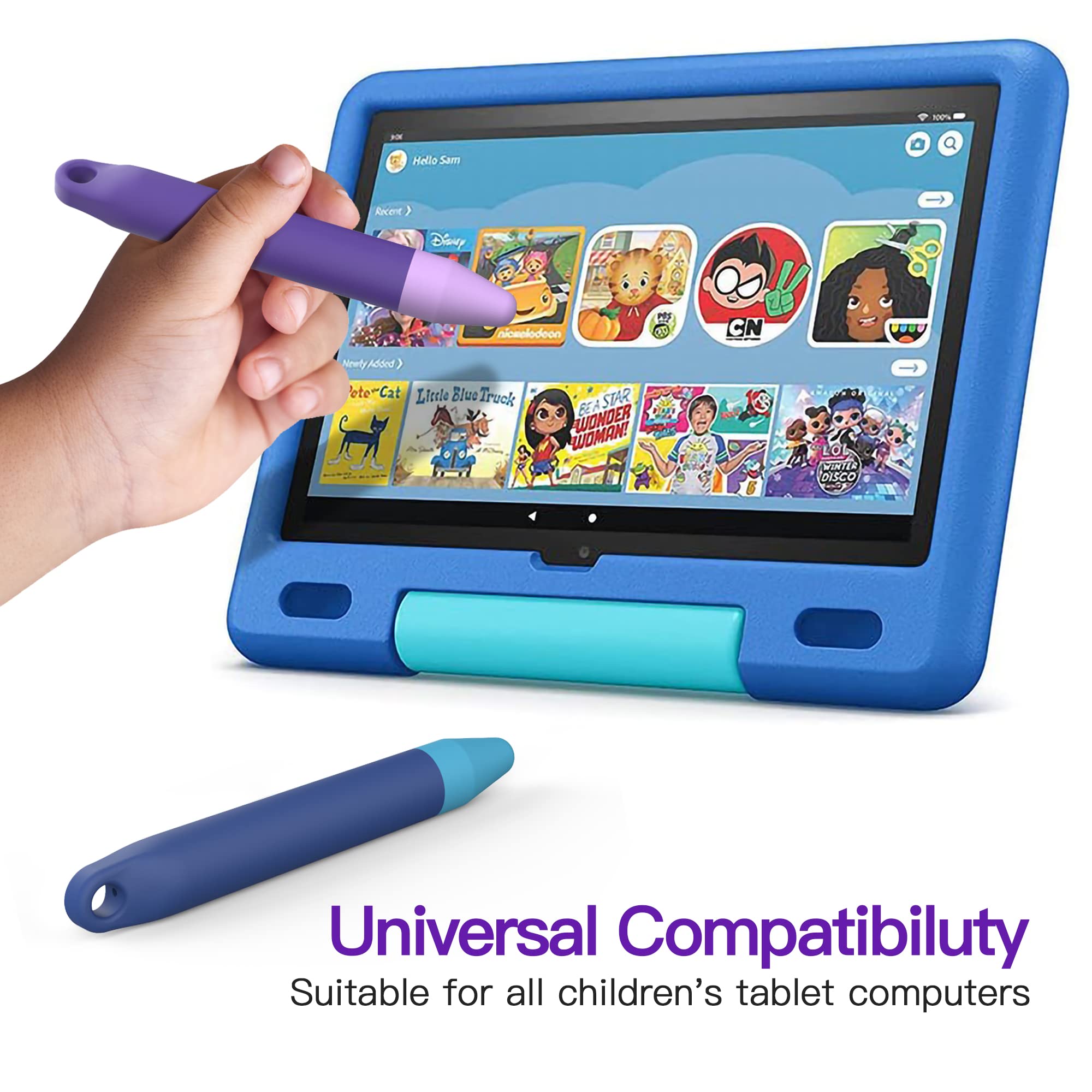 Kid-Friendly Stylus Pens for Touch Screens - 2 Pack Purple & Blue Stylus Compatible with Kindle, iPad, iPhone - Perfect for Drawing, Note-Taking & Digital Learning