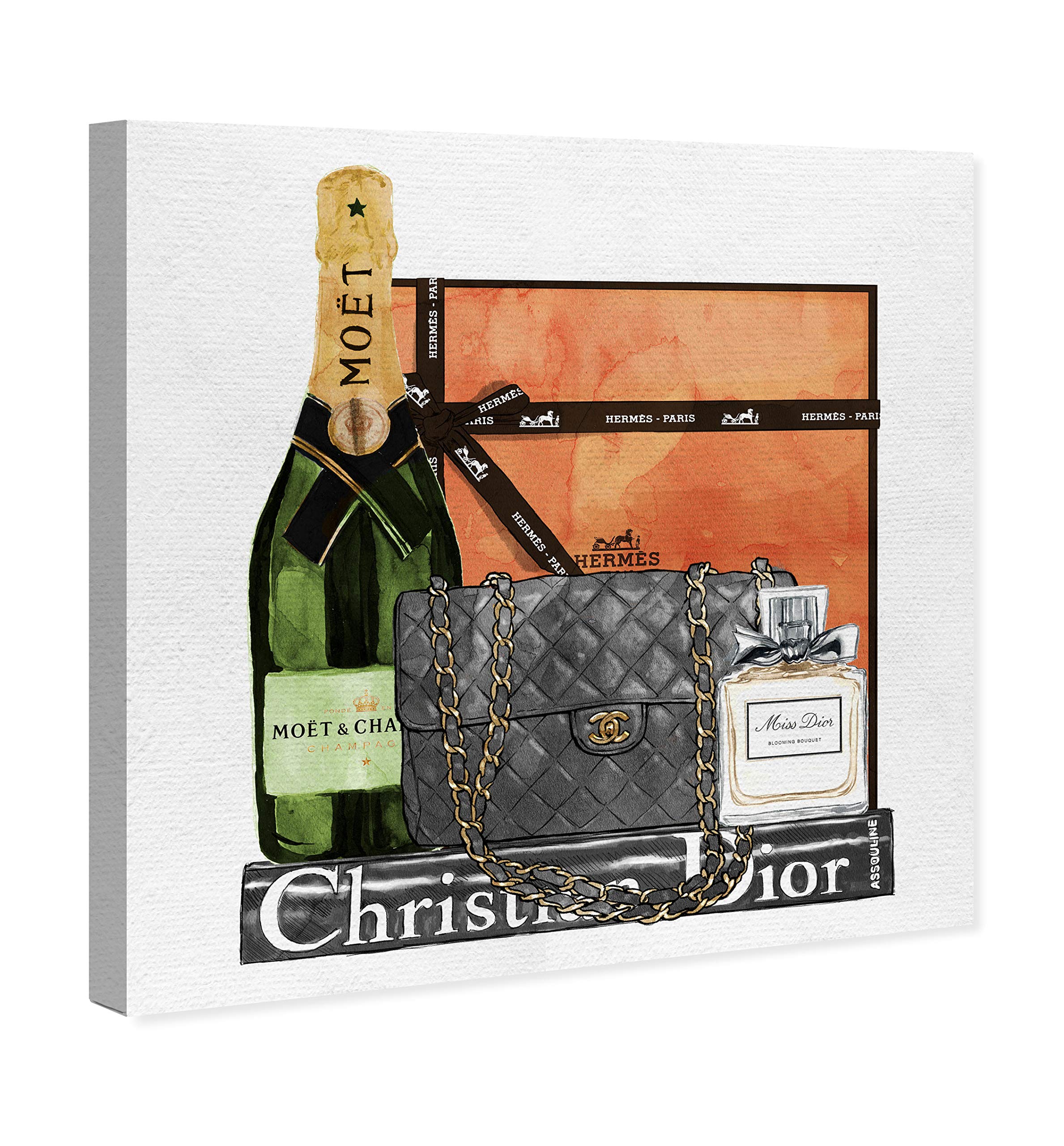 Oliver Gal 'Delicate Perfume and Books' Gray Fashion Wall Art Print - Premium Canvas 24x24 Inches - Modern Home Decor for Living Room, Bedroom & Office