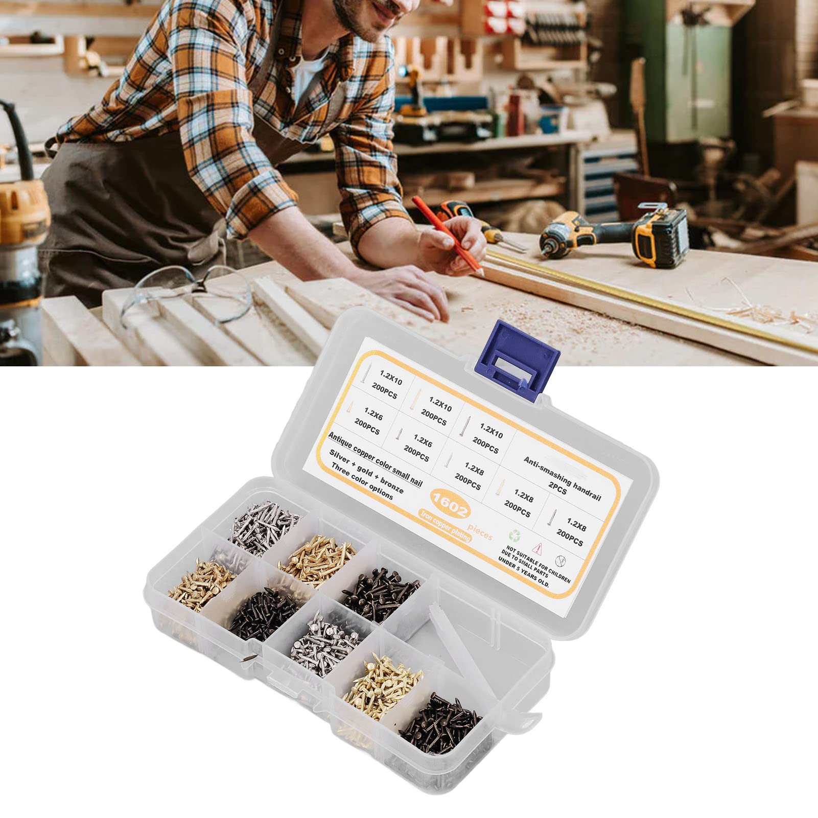 Furniture Nails - Carbon Steel Nail Assortment Kit for Home Improvement, DIY Projects & Woodworking - Durable & Portable Fasteners for Carpentry, Upholstery & General Repairs