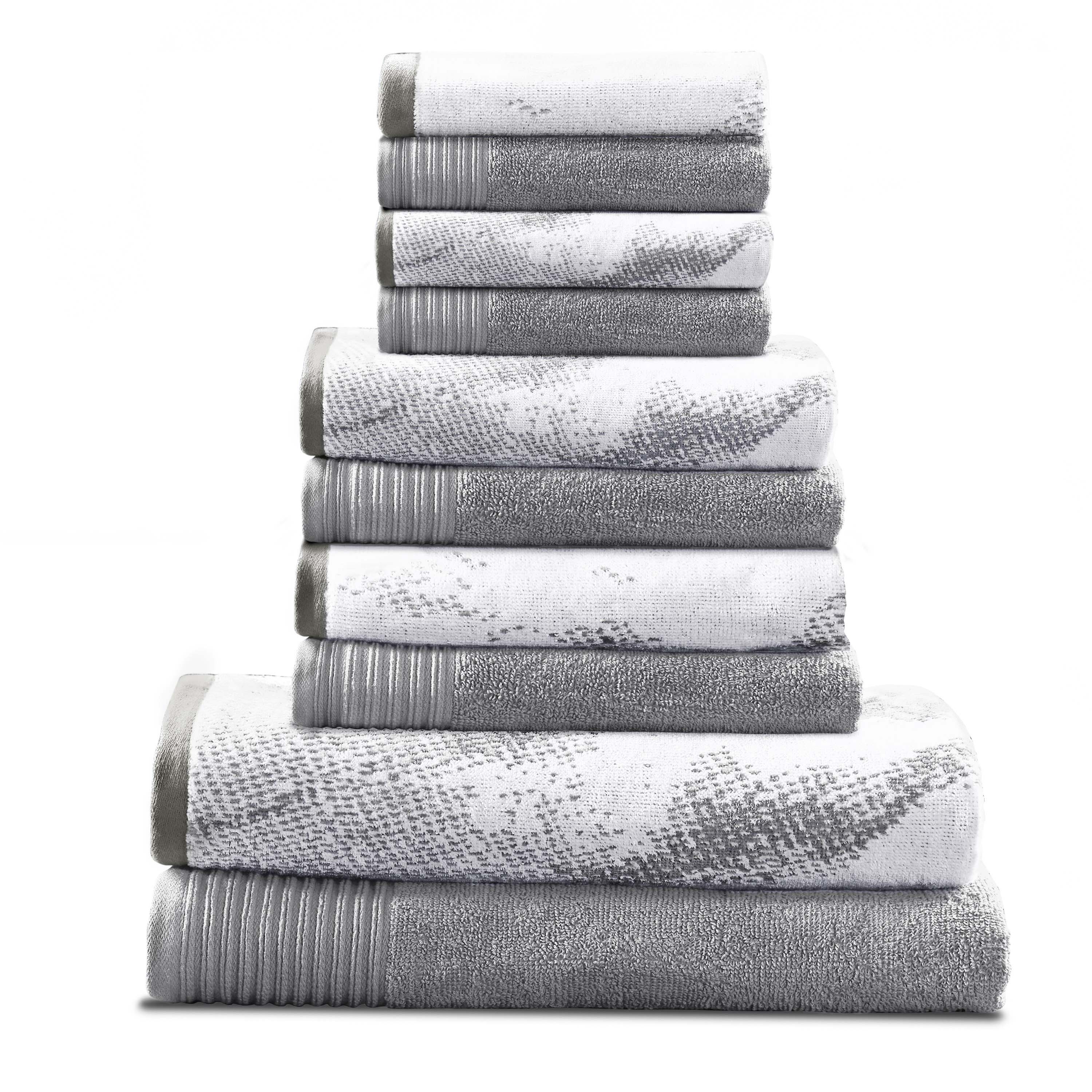 Premium 10-Piece Quick-Dry Cotton Towel Set - Solid & Marble Patterns for Bath, Gym, Beach, and Spa | Ultra Absorbent & Soft Bath Towels