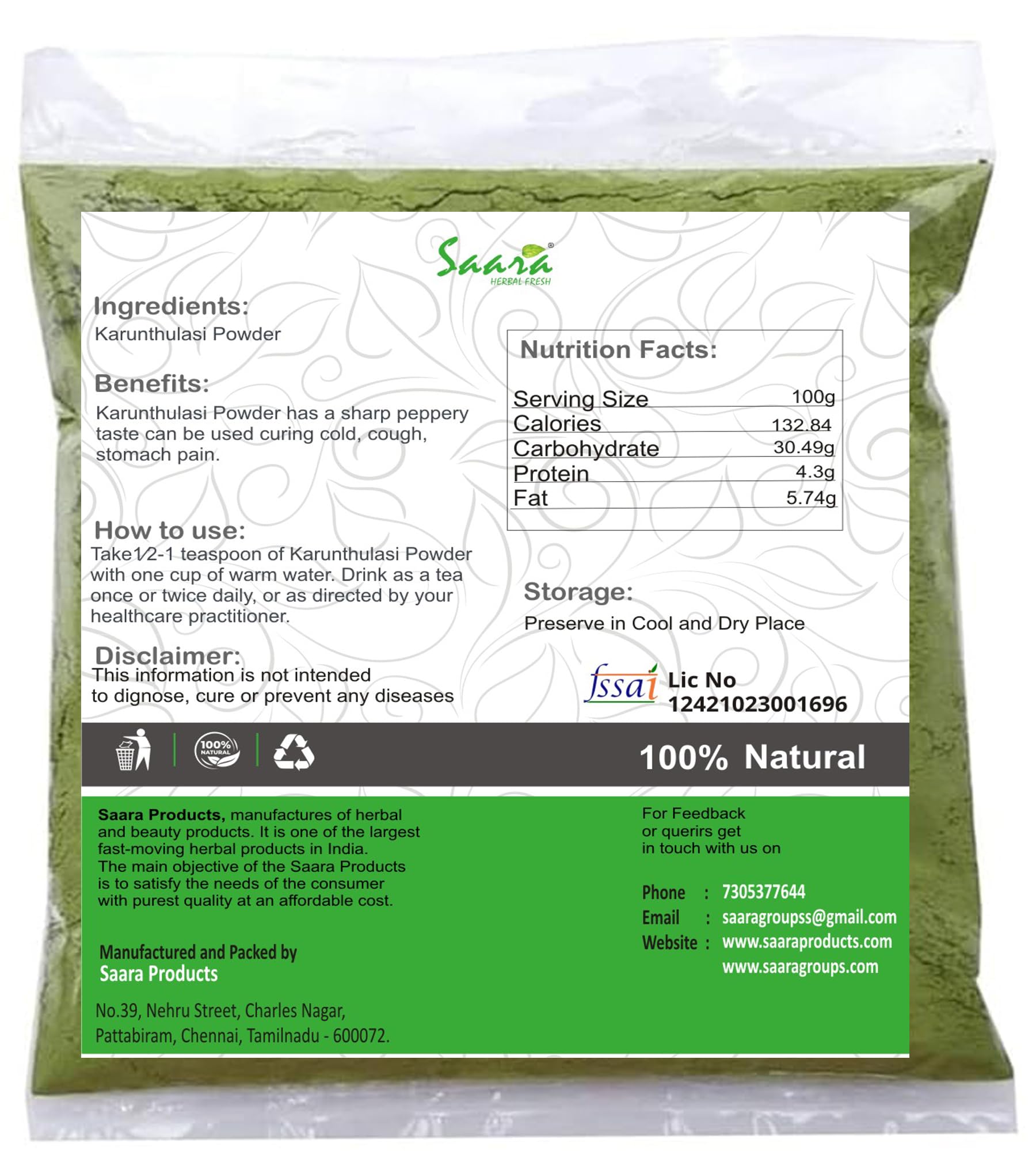 Organic Karunthulasi Powder (Black Tulsi) - 900g (9x100g Pack) | Krishna Thulasi, Ocimum Sanctum | Herbal Supplement for Immunity & Stress Relief | Perfect for Tea, Cooking & Ayurvedic Remedies