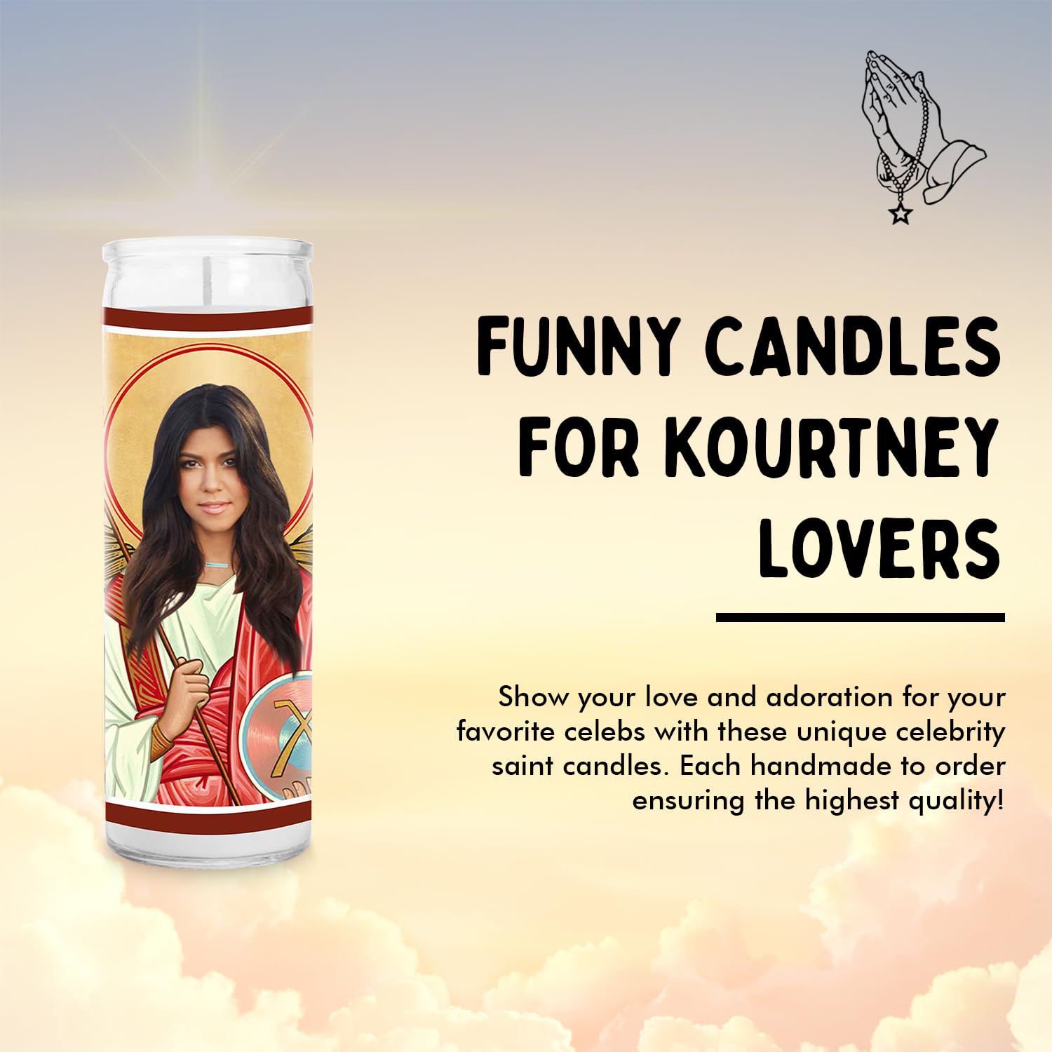 Handmade in USA 8 Inch Glass Prayer Votive Candle - Saint Candle for Celebrity Gifts & Home Decor - Perfect for Religious Ceremonies, Meditation & Thoughtful Present Giving