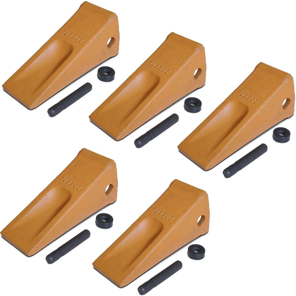Titan Attachments 5-Piece Bucket Tooth Assembly 1U3302 - Compatible with CAT J300 & E180 - OEM Quality - Ideal for Excavators, Loaders, and Heavy Equipment Maintenance