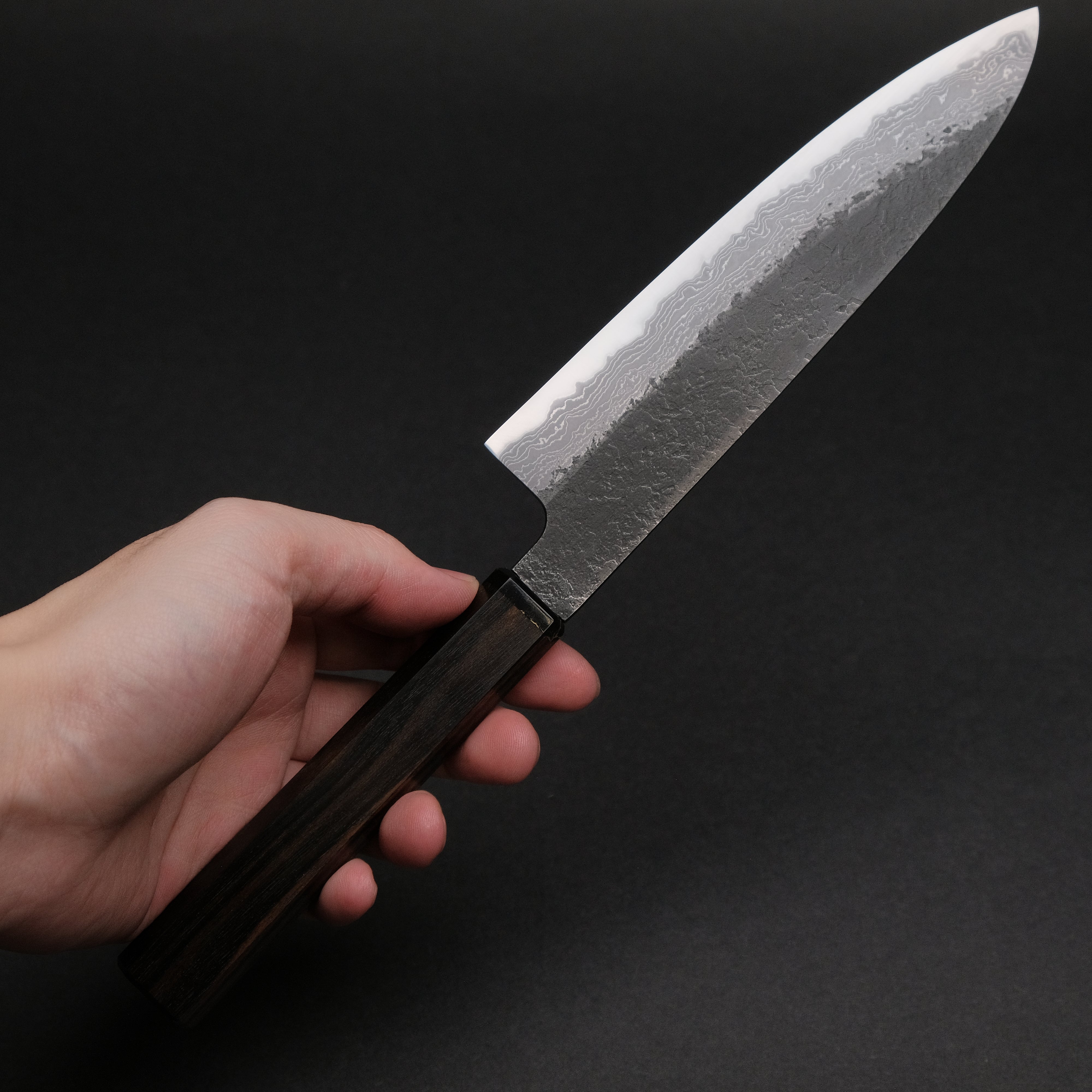 Premium Ajikataya White #2 Nashiji Damascus 150mm Petty Knife with Ebony & TQP Handle (#63) - Perfect for Slicing, Dicing, and Precision Kitchen Tasks