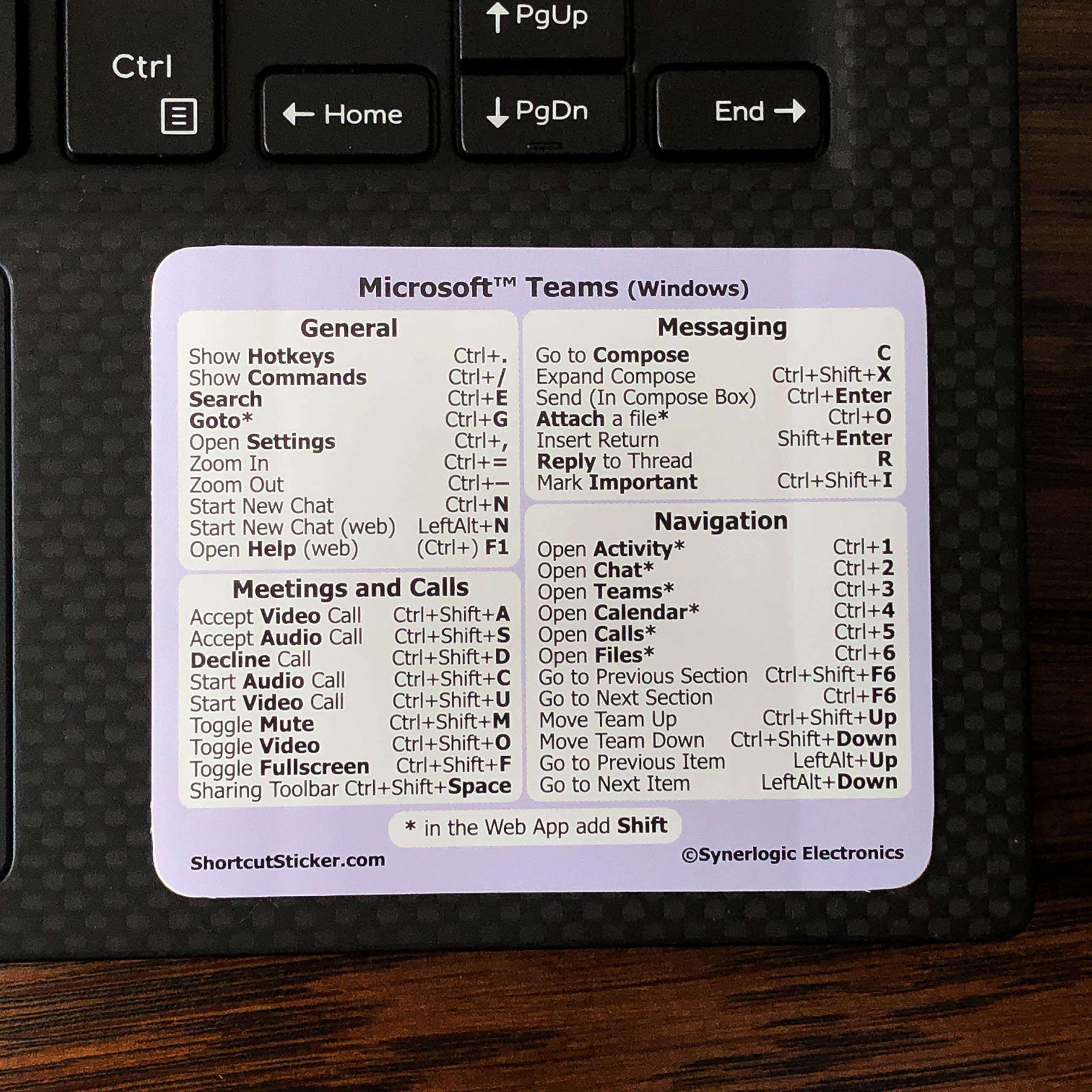 Synerlogic MS Teams Keyboard Shortcuts Vinyl Sticker - 3”x2.5” Removable Adhesive for PC/Laptop/Desktop - Microsoft Teams Quick Reference Guide for Remote Work & Video Conferencing