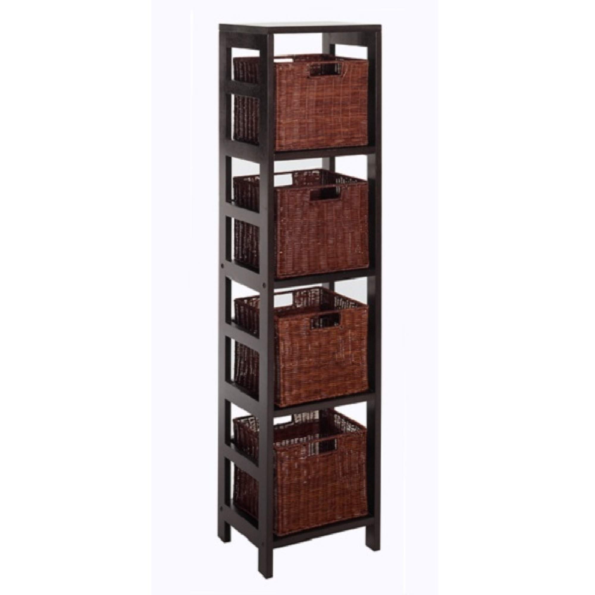Modern 5-Piece Espresso & Walnut Brown Storage Shelf Set with Baskets - 54.75