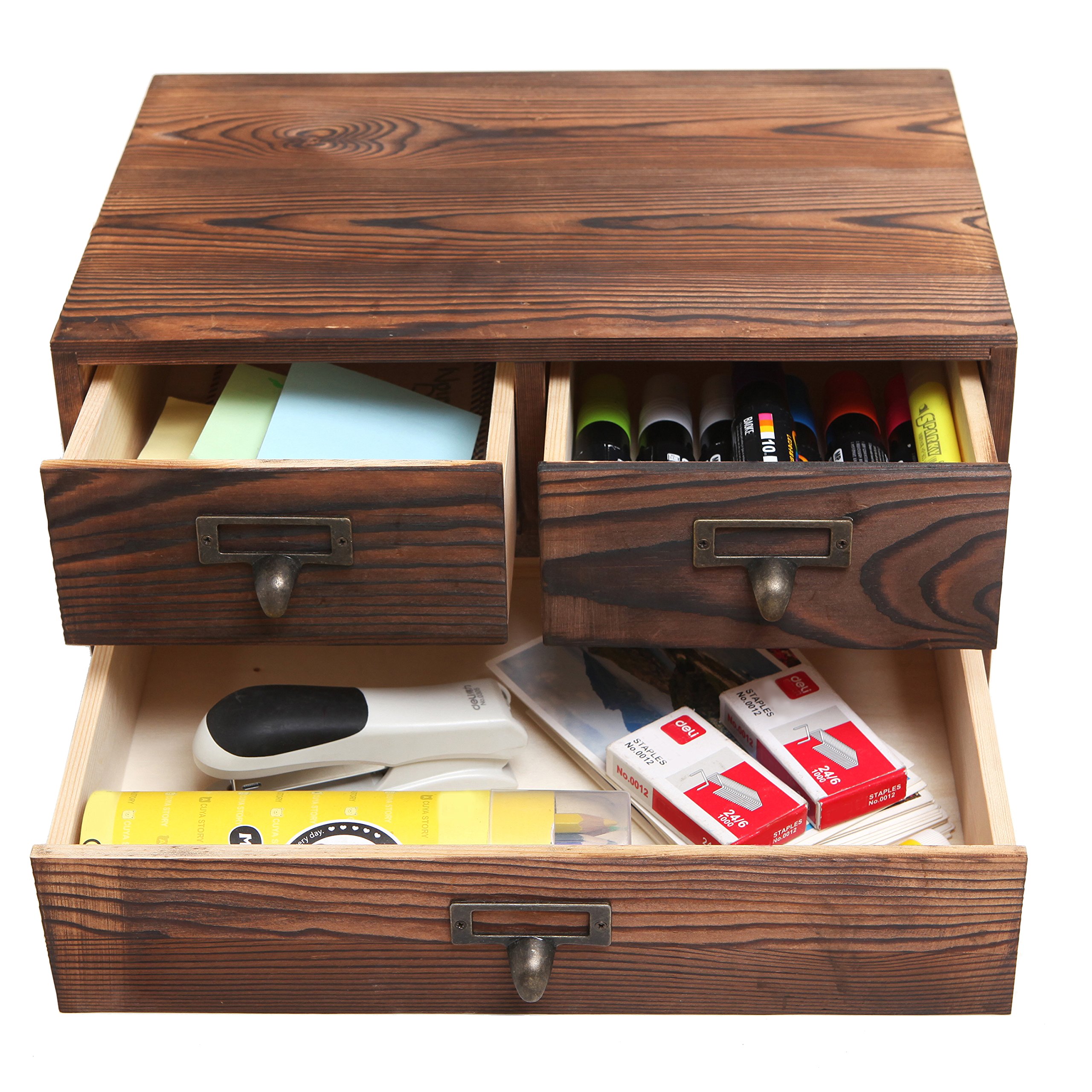 MyGift Dark Brown Wooden Desk Organizer with 3 Drawers - Office & Craft Storage Cabinet for Supplies, Sewing Kits, Stationery | Perfect for Home Office, Craft Room & Workspace Organization