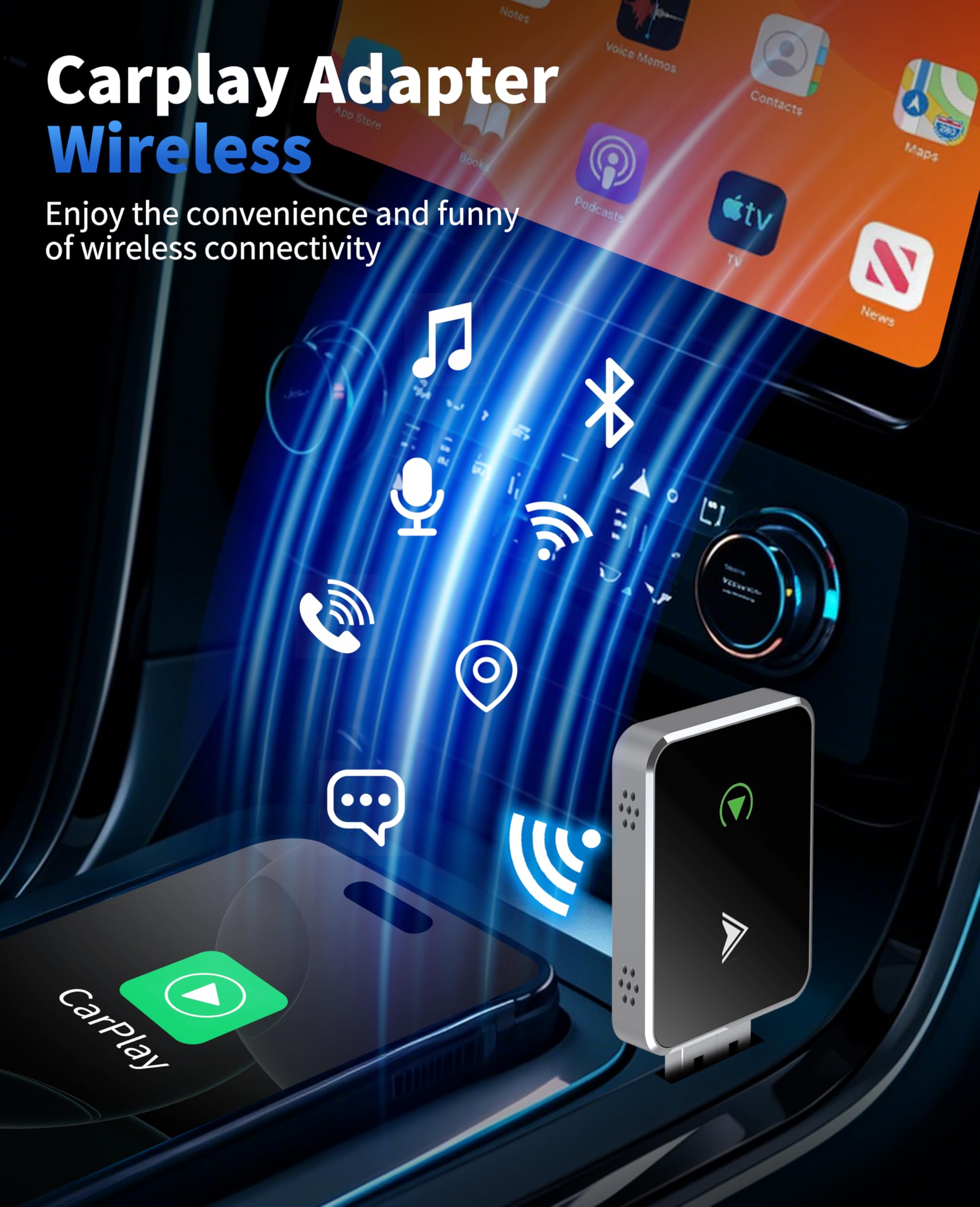 2025 Upgraded Wireless CarPlay & Android Auto Adapter - Mini 2-in-1 USB/USB-C Converter for iPhone & Android | Plug & Play, Stable Connection, No Delay | Perfect for Commuting, Road Trips & Hands-Free Driving