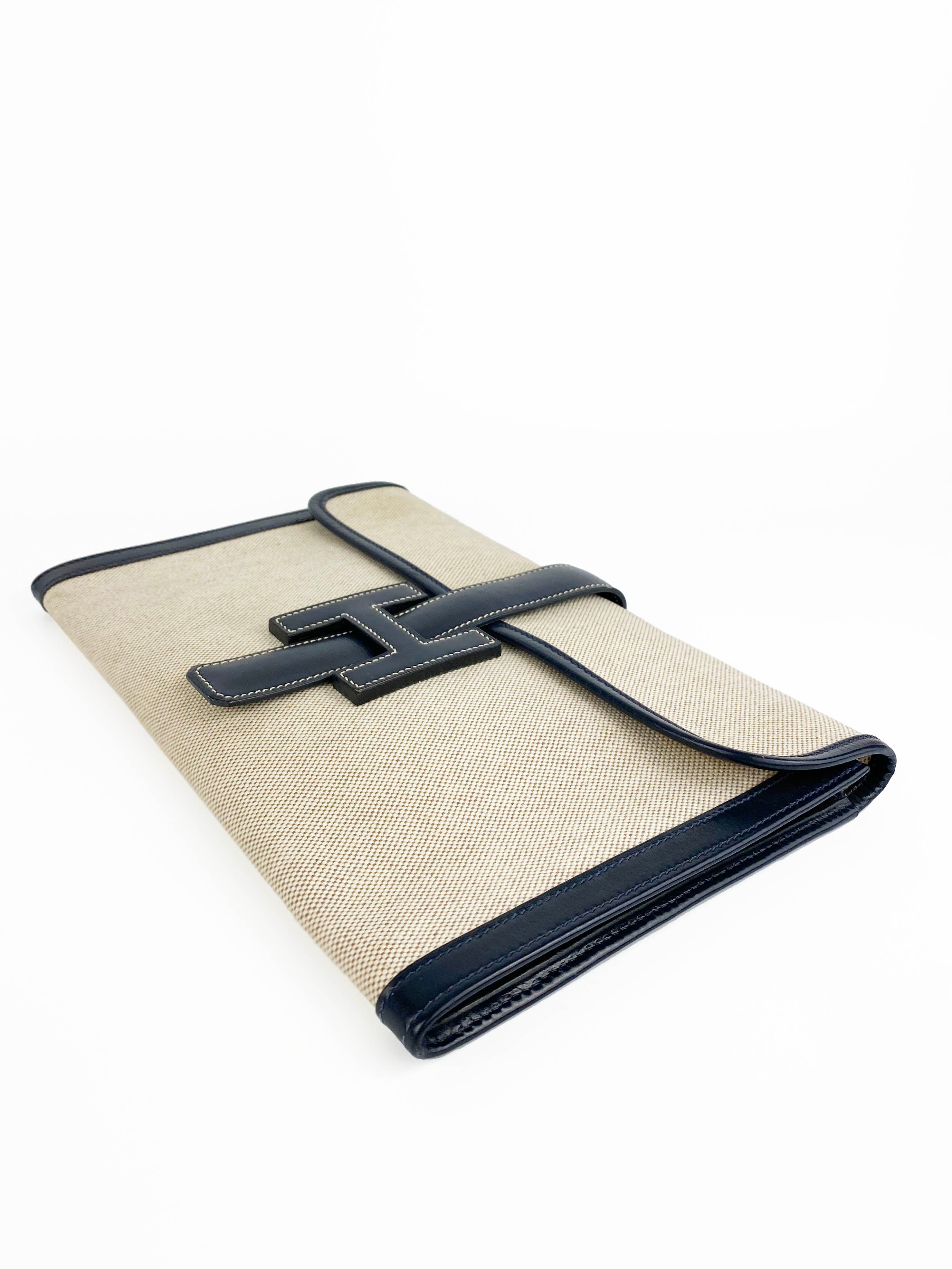 Vintage Hermes Jige Clutch Bag in White Canvas - Elegant Crossbody Purse for Women, Perfect for Parties, Weddings & Evening Events