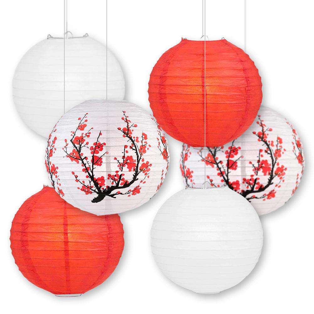 14 Plum Tree Blossom 6-Piece Paper Lantern Party Pack - Decorative Hanging Lanterns for Wedding, Baby Shower & Garden Party Decorations