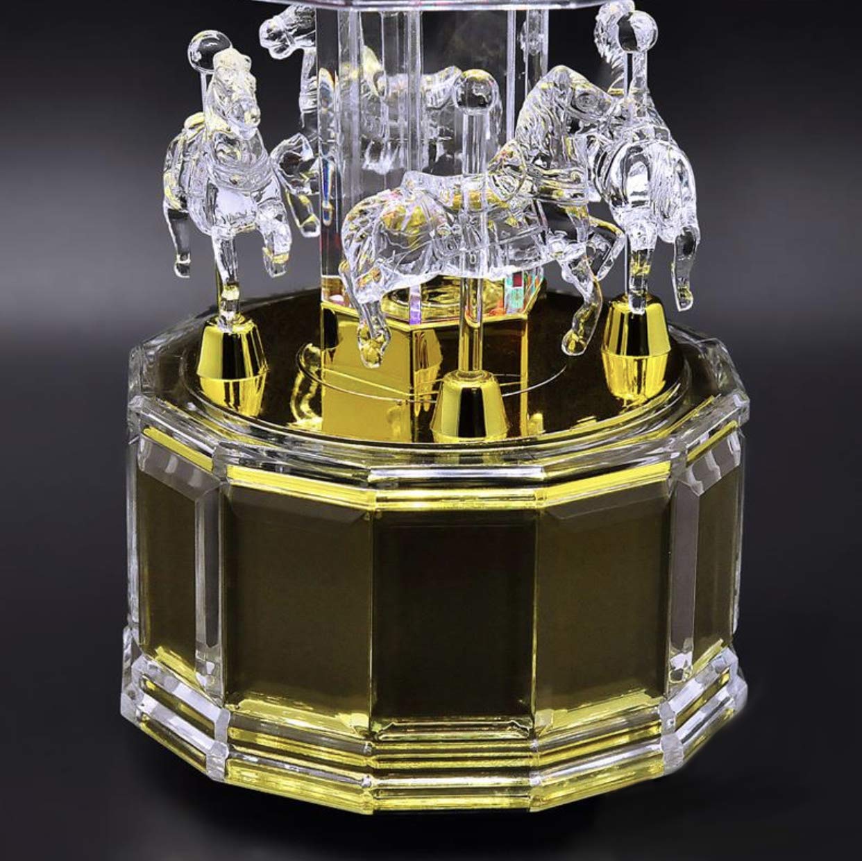 Mechanical Wind-Up Carousel Music Box with LED Lights - Transparent Acrylic Castle in The Sky Melody - Perfect for Home Decor, Gift Giving & Relaxation