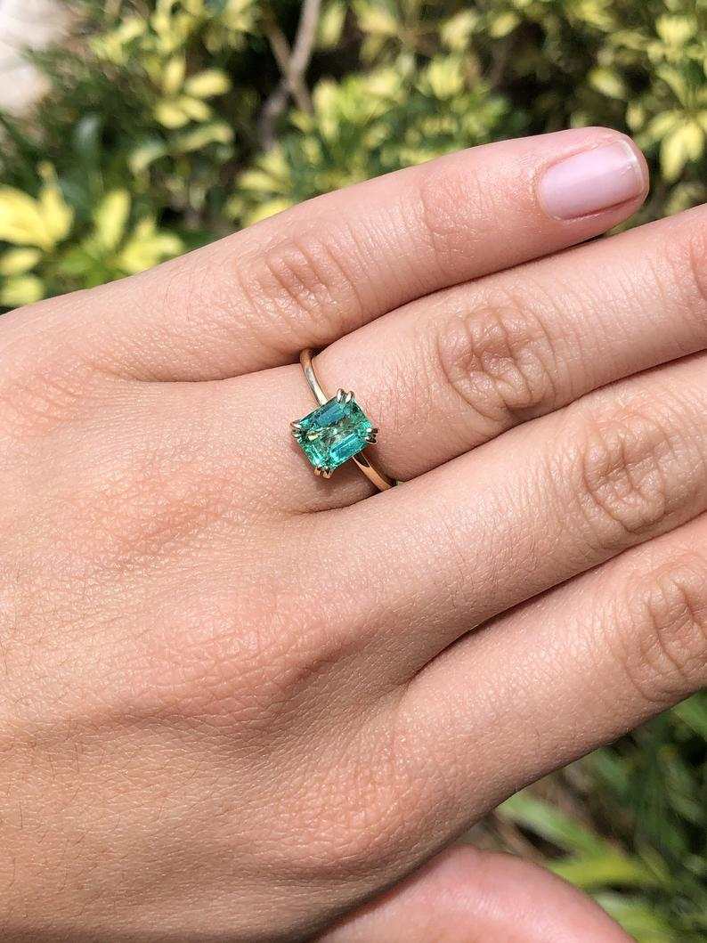 1.80 Carat Double Claw Prong Colombian Emerald Solitaire Ring in 14K Gold - Elegant Engagement & Wedding Jewelry for Women