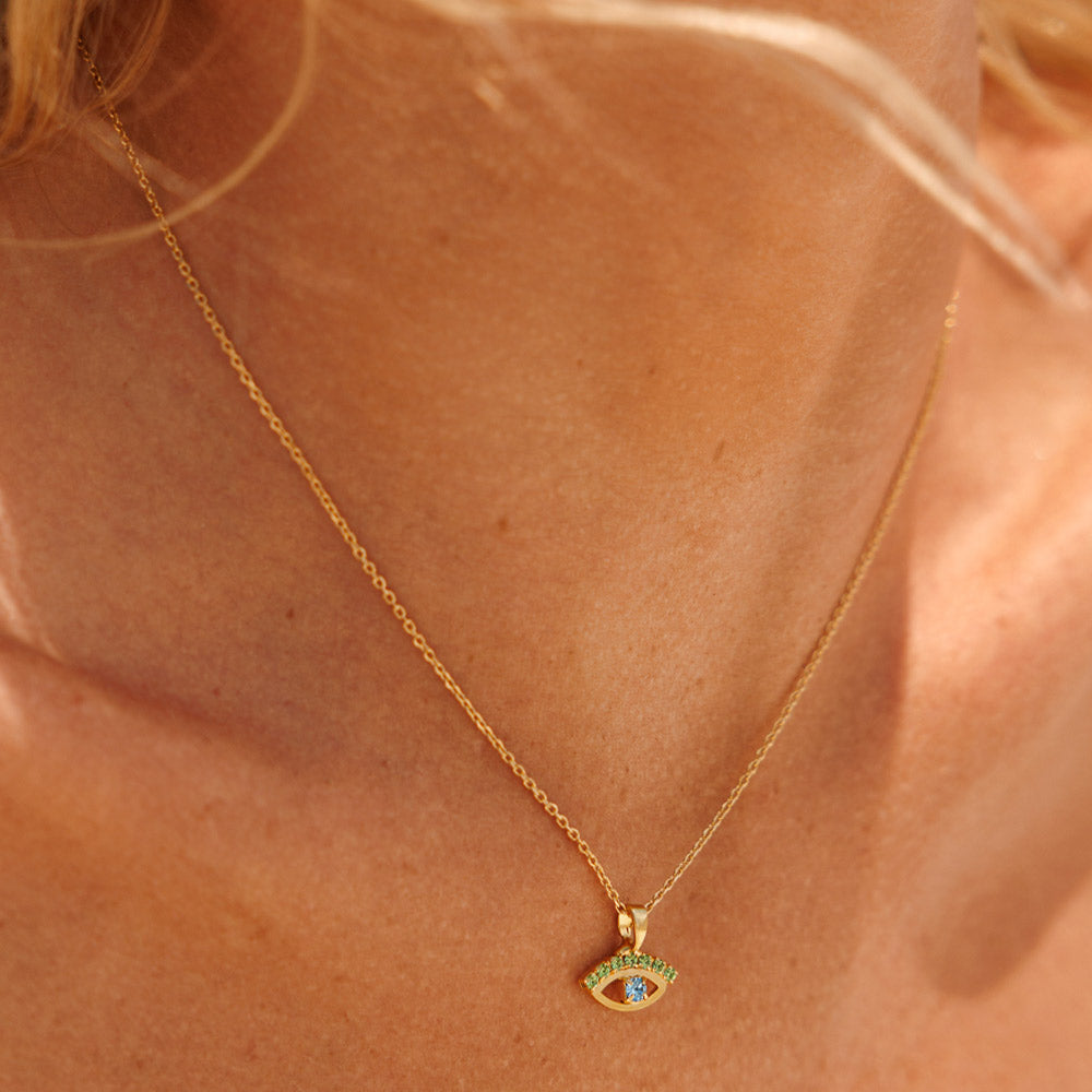 Petite Greek Eye Necklace - Blue and Green Evil Eye Pendant Jewelry for Women - Perfect for Everyday Wear, Gift Giving & Spiritual Protection