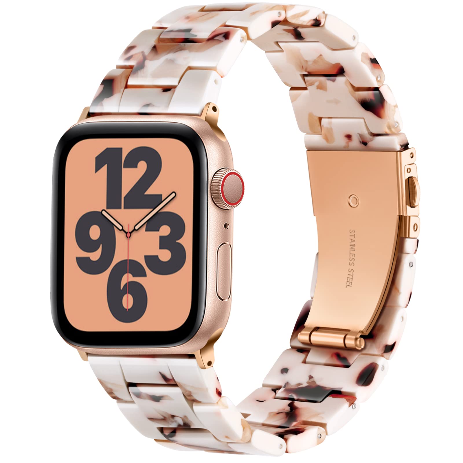 GEAK Resin Apple Watch Band 40mm 38mm 41mm Compatible with iWatch Series 7/6/5/4/3/2/1/SE - Stylish Durable Replacement Band for Women & Men with Stainless Steel Buckle (Nougat White) - Perfect for Workouts, Office & Casual Wear