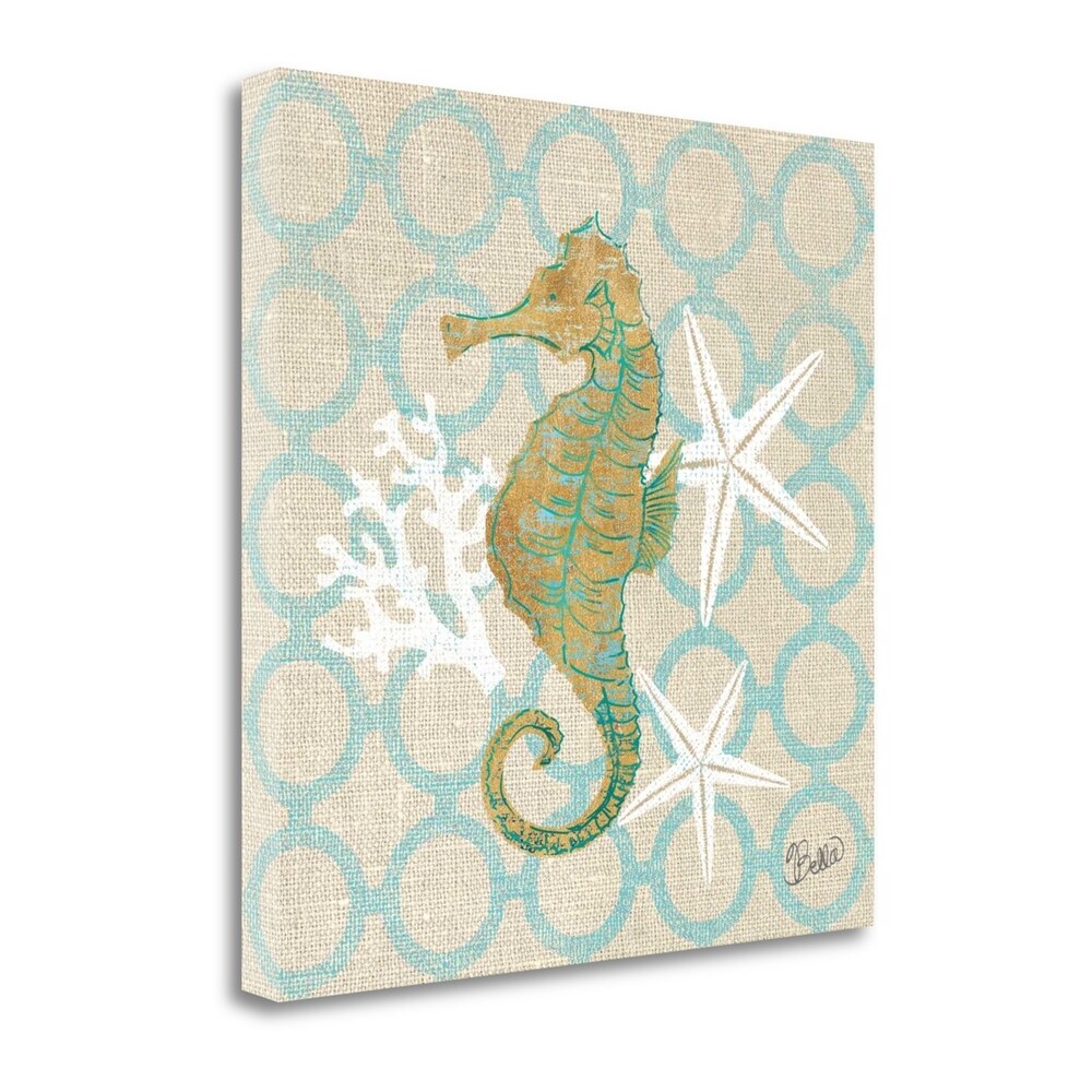 Beach Linen Seahorse Wall Art - Studio Bella Fine Art Giclee Print on Gallery Wrapped Canvas - Ready to Hang - Coastal Home Decor for Living Room, Bedroom & Beach House