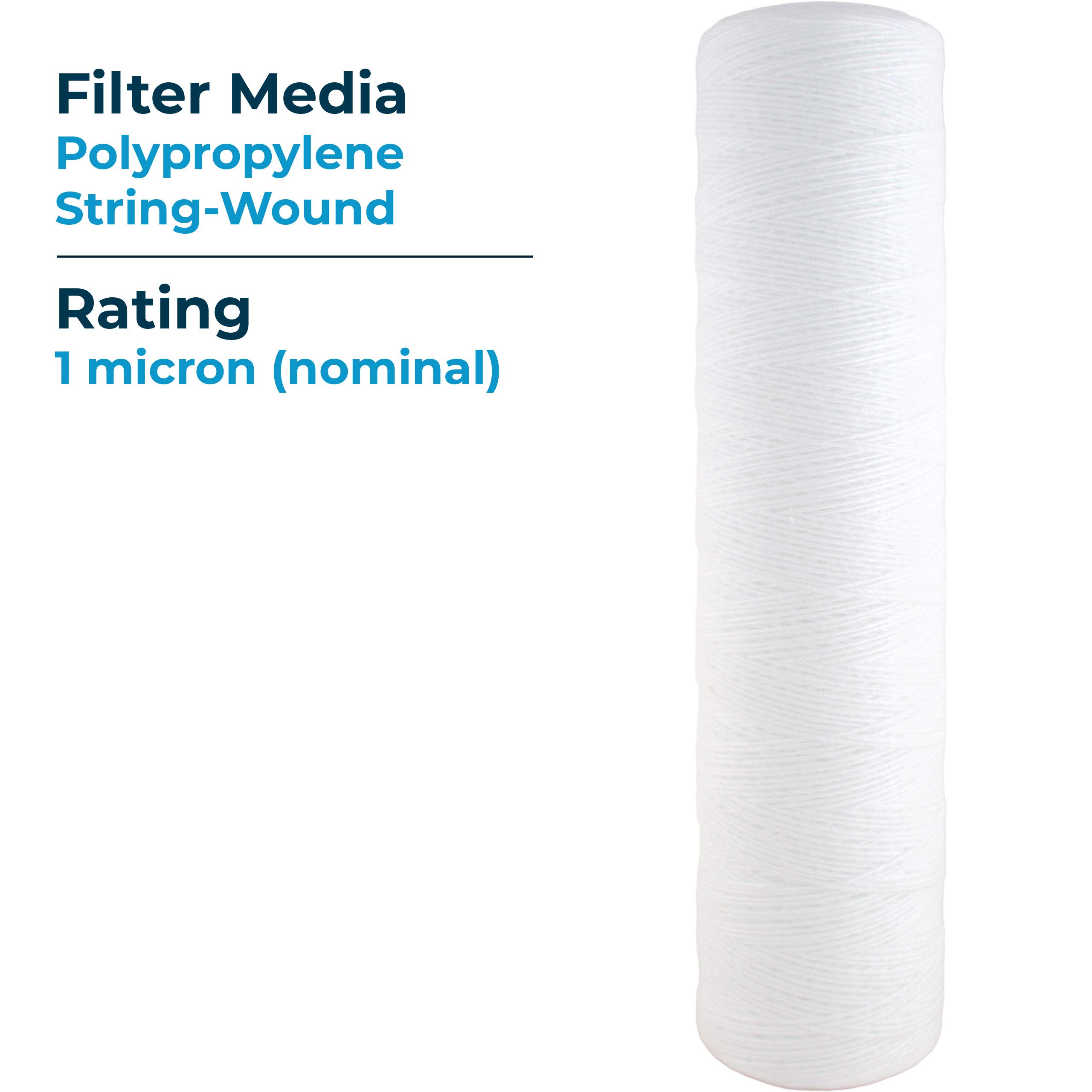 SpiroPure SP-WP1-20BB 20x4.5 Inch 1 Micron String-Wound Polypropylene Water Filter Cartridge Replacement for SWC-45-2001 WP1BB20P (Case of 6) - Perfect for Home, RV, and Commercial Water Filtration Systems