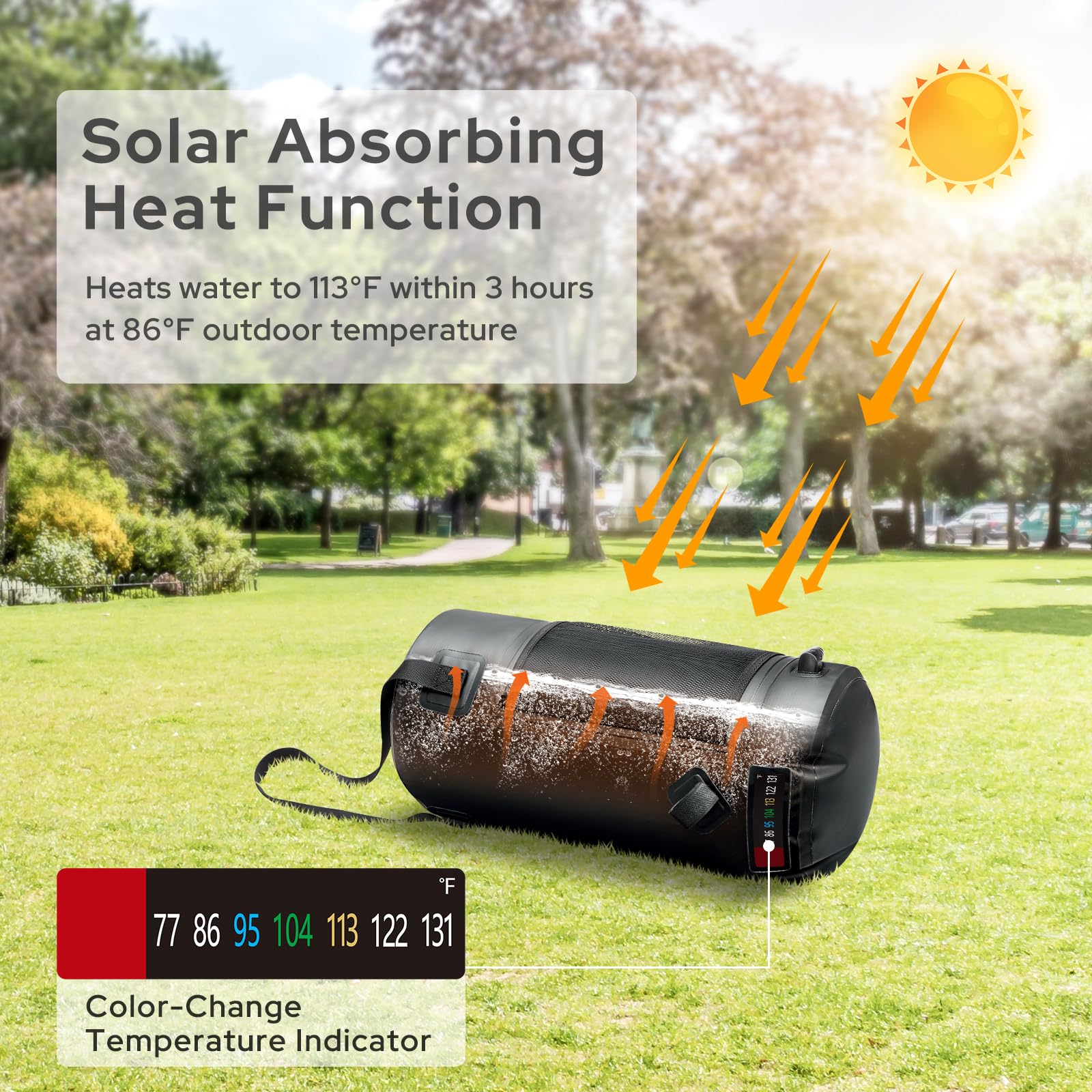 **5 Gallon Solar Shower Bag for Camping - Portable Outdoor Shower with Solar Heating, Upgraded Thickened Leak-Proof Material - Perfect for Travel, Surfing, Hiking & Beach Trips**