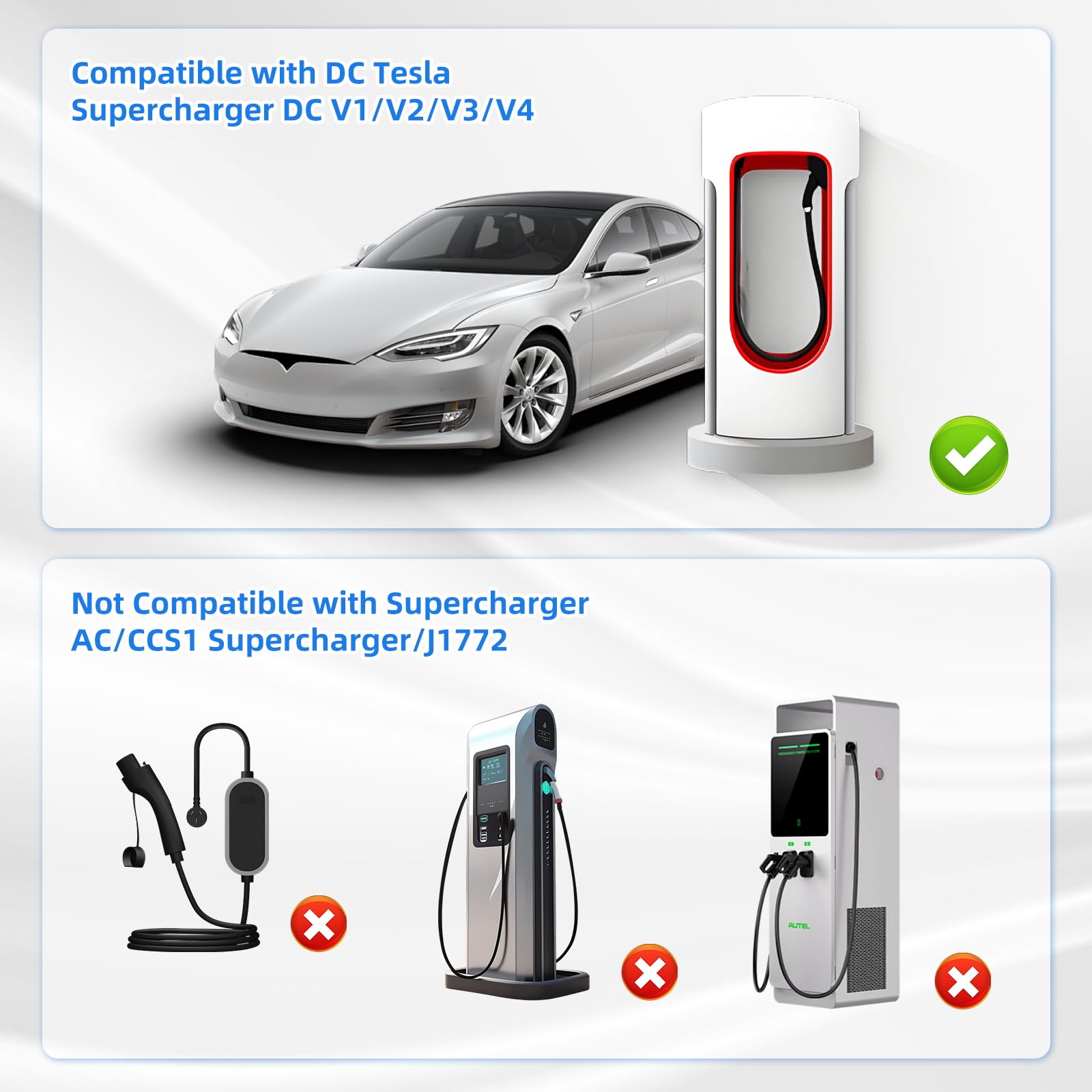 SubSun NACS to CCS Adapter - Tesla Charger Adapter for EV Fast DC Charging | Compatible with Ford, Rivian, GM, Volvo & Polestar EVs | Charge at Tesla Supercharger Stations | Perfect for Road Trips & Long-Distance Travel
