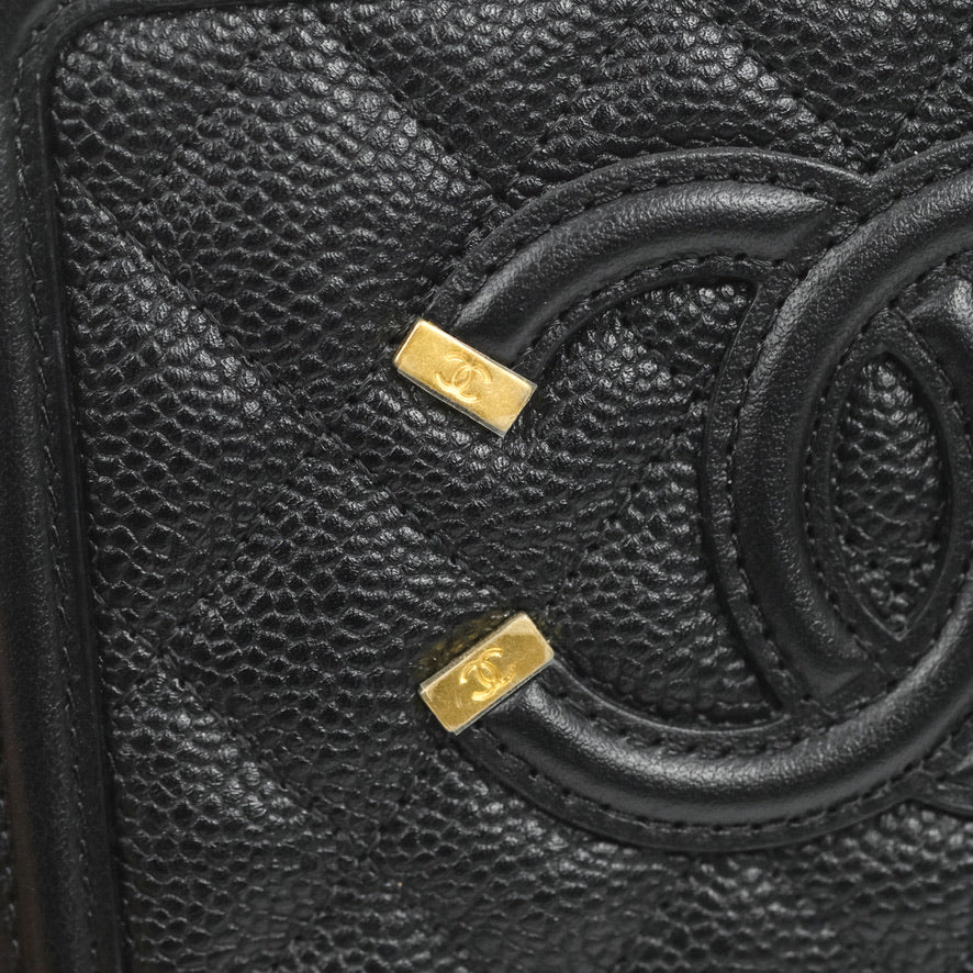 Chanel CC Filigree Vanity Clutch With Chain - Caviar Black Leather & Aged Gold Hardware - Luxury Evening Bag for Women, Perfect for Parties, Weddings & Special Occasions