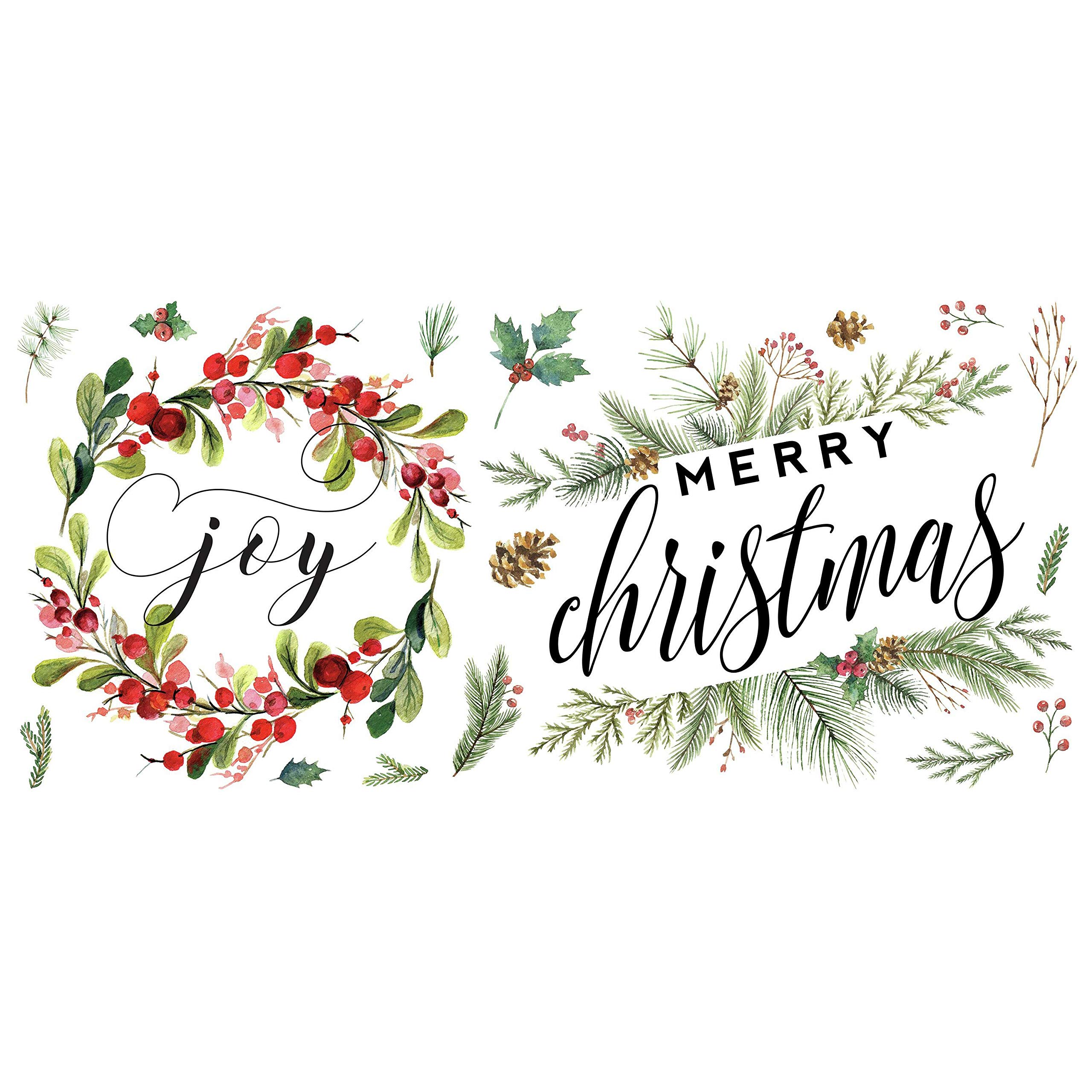RoomMates RMK4480GM Merry Christmas Wreath Peel and Stick Wall Decals - Holiday Home Decor for Living Room, Bedroom & Office - Easy to Apply & Remove Seasonal Stickers