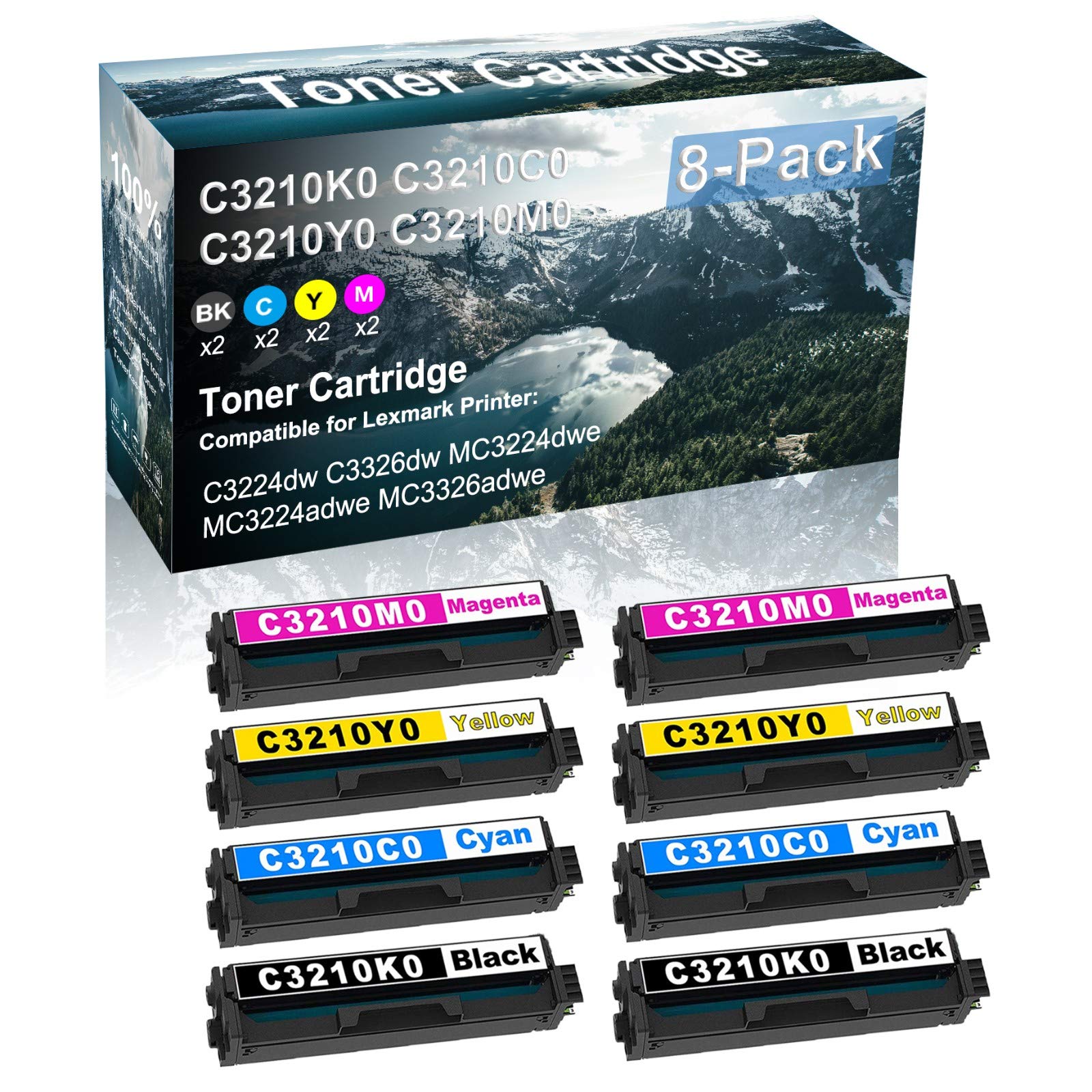 8-Pack High Capacity Compatible Toner Cartridge Replacement for HP C3210K0/C3210C0/C3210Y0/C3210M0 - Works with HP C3224dw/MC3224dwe/MC3326adwe Printers - Ideal for Office & Home Printing Needs