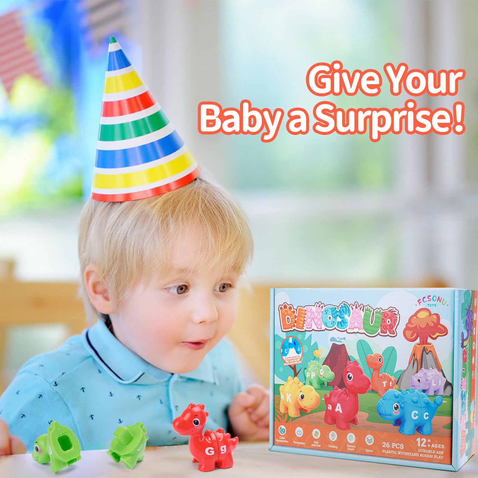 26 Pcs Baby Alphabet Learning Toys for 1 2 3 Year Old - Dinosaur Letter Matching Game with Uppercase & Lowercase - Educational Toys Gift for Toddler Boys & Girls Ages 1-5 - Perfect for Preschool Learning & Birthday Gifts