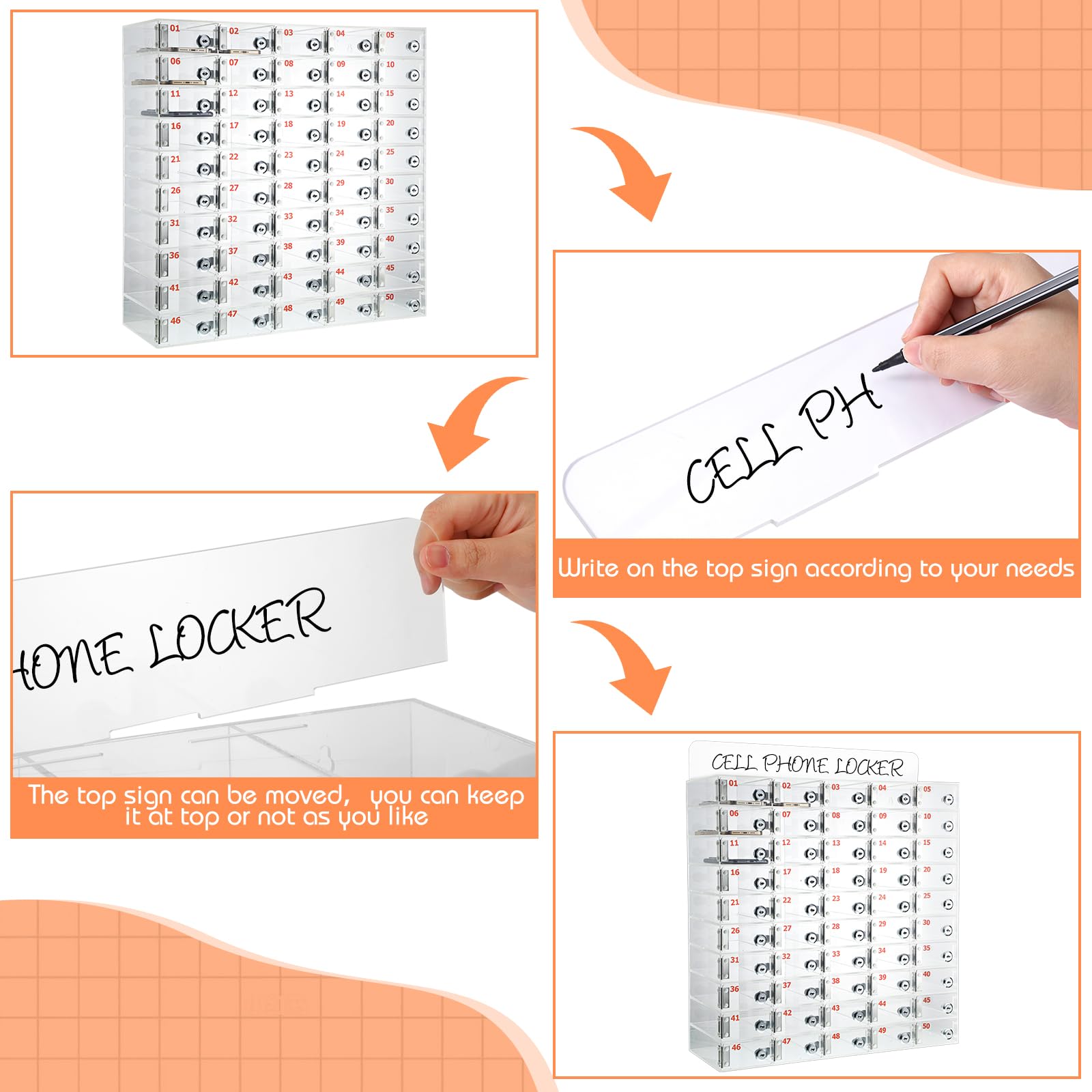 Clear Acrylic Phone Locker Box with Door Locks & Keys - Wall Mounted Cell Phone Storage Cabinet for Classroom, School, Office (23.62 x 10.24 x 24.41 Inch) - Perfect for Student Phone Management & Secure Device Storage