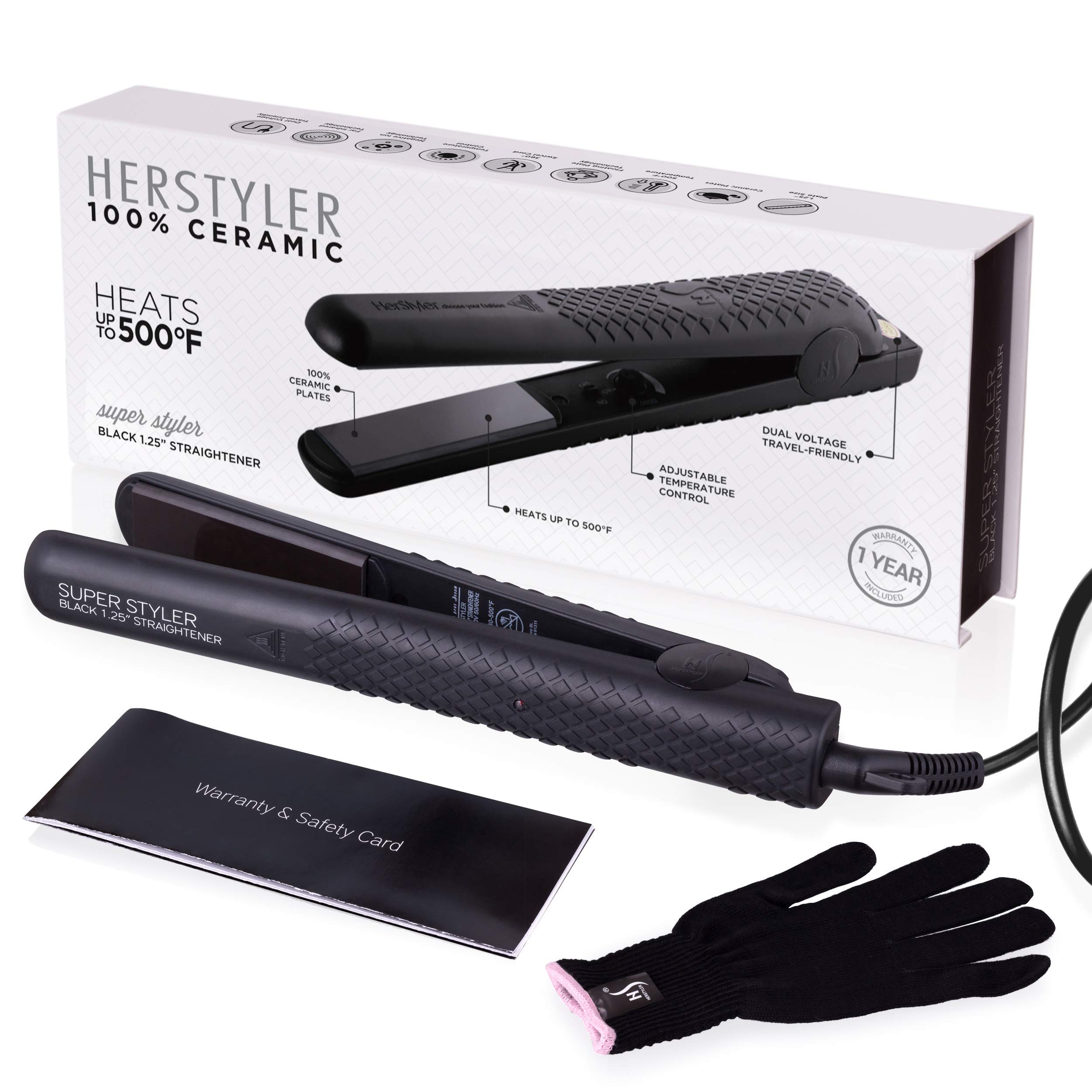 Herstyler Superstyler Onyx Ceramic Flat Iron & Evolution Hair Serum Kit - Professional Hair Straightener for Smooth, Shiny & Frizz-Free Hair - Perfect for Home Use, Salons & Travel