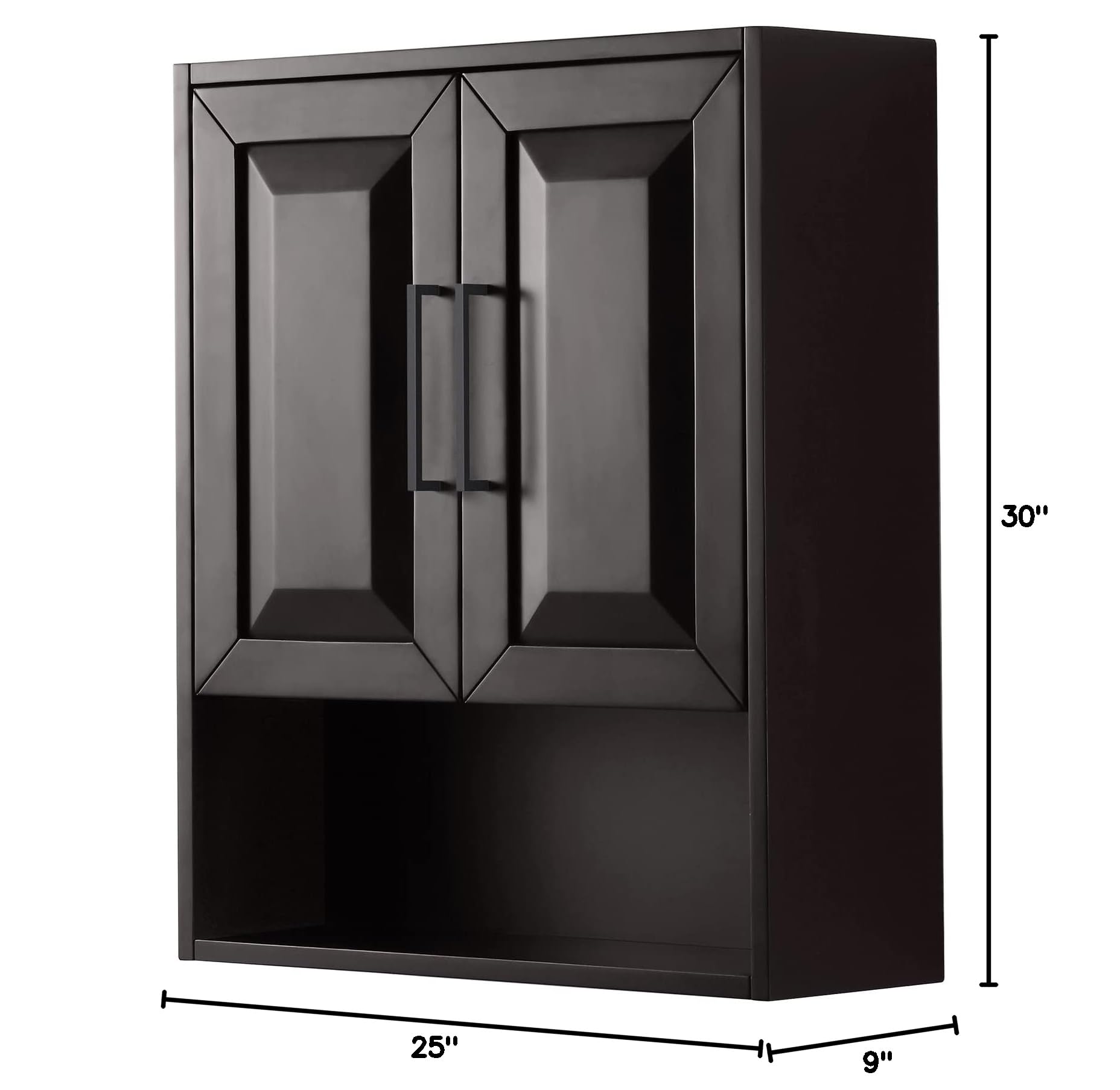 Wyndham Collection Daria Over-The-Toilet Bathroom Storage Cabinet - Wall Mounted, Dark Espresso with Matte Black Trim - Space Saving Bathroom Organizer for Towels, Toiletries & Essentials