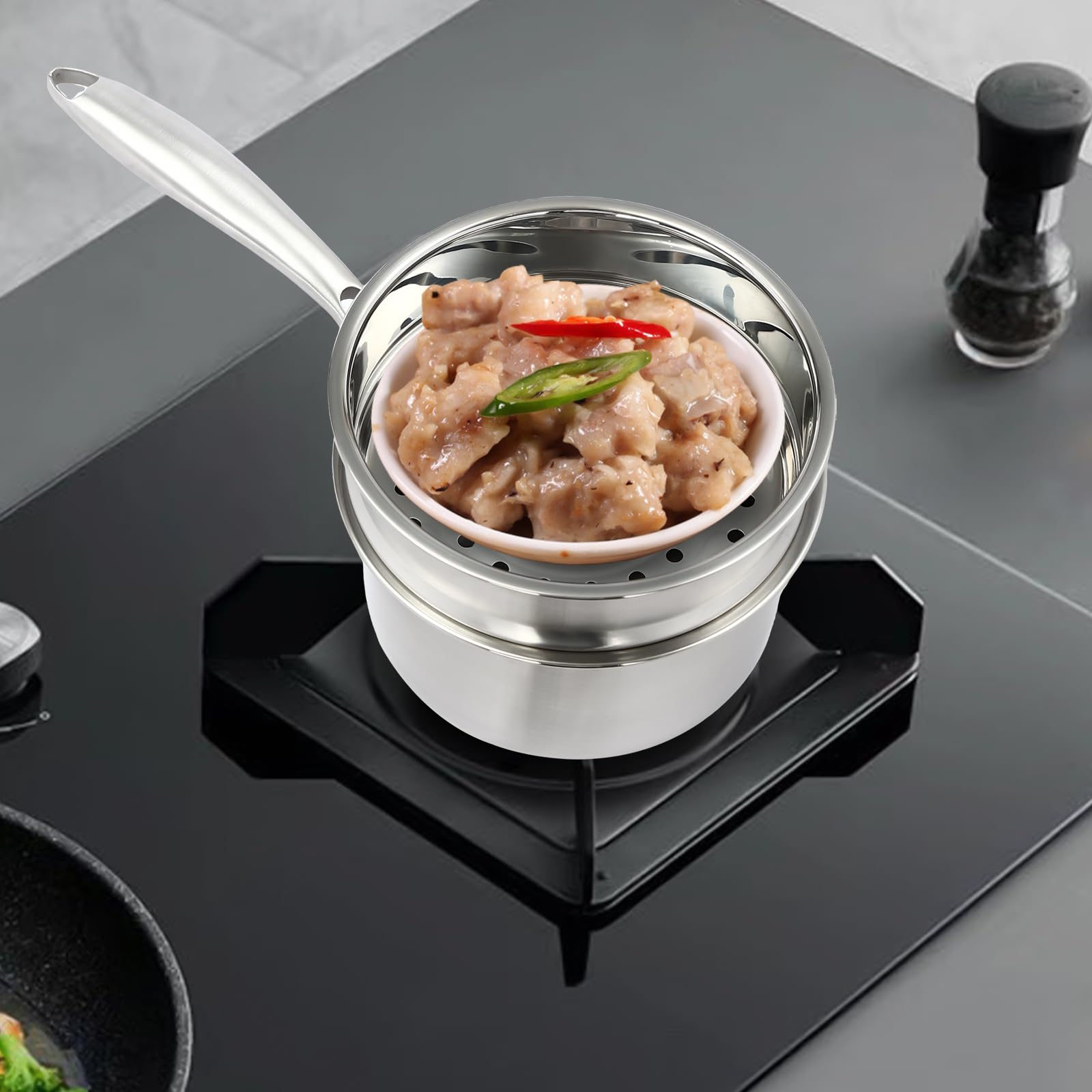 Premium 304 Stainless Steel Steamer Pot - 2 Tier Stackable Steaming Cookware with Heat-Resistant Handles for Dumplings, Vegetables & Seafood | Perfect for Asian Cooking, Meal Prep & Healthy Eating