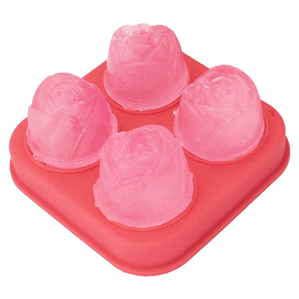 EKDSPW 4-Grid Silicone Ice Cube Tray - Rose Shaped Ice Cream Mold, Reusable Whiskey Cocktail & Freezer Ball Maker for Cocktail Bars, Home Parties & DIY Desserts