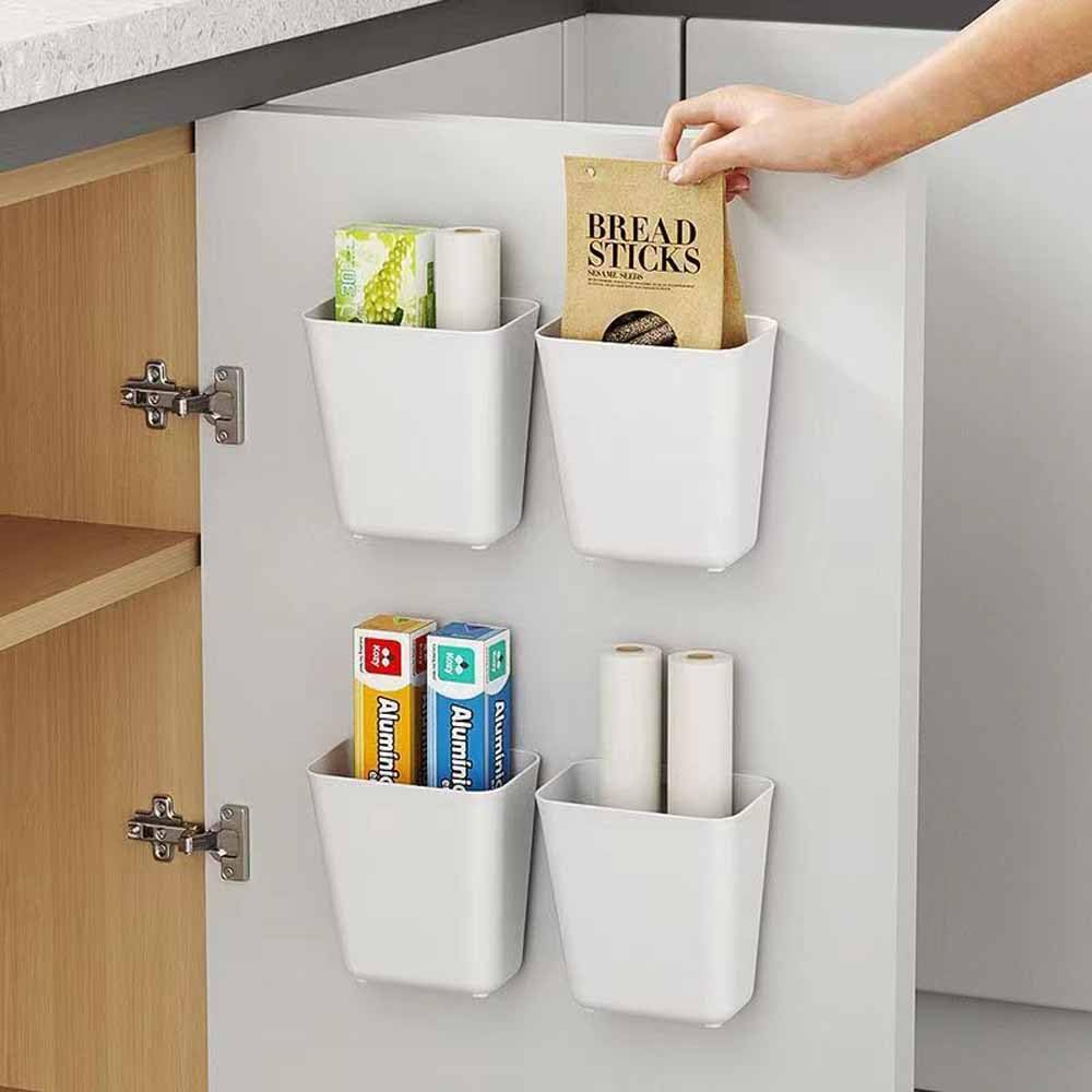Nmgkokew 4-Piece Self-Adhesive Wall Mounted Storage Box Organizer - Kitchen Cabinet, Wardrobe, Bathroom & Refrigerator Storage Solution for Small Items - Perfect for Home, Office & Dorm Organization