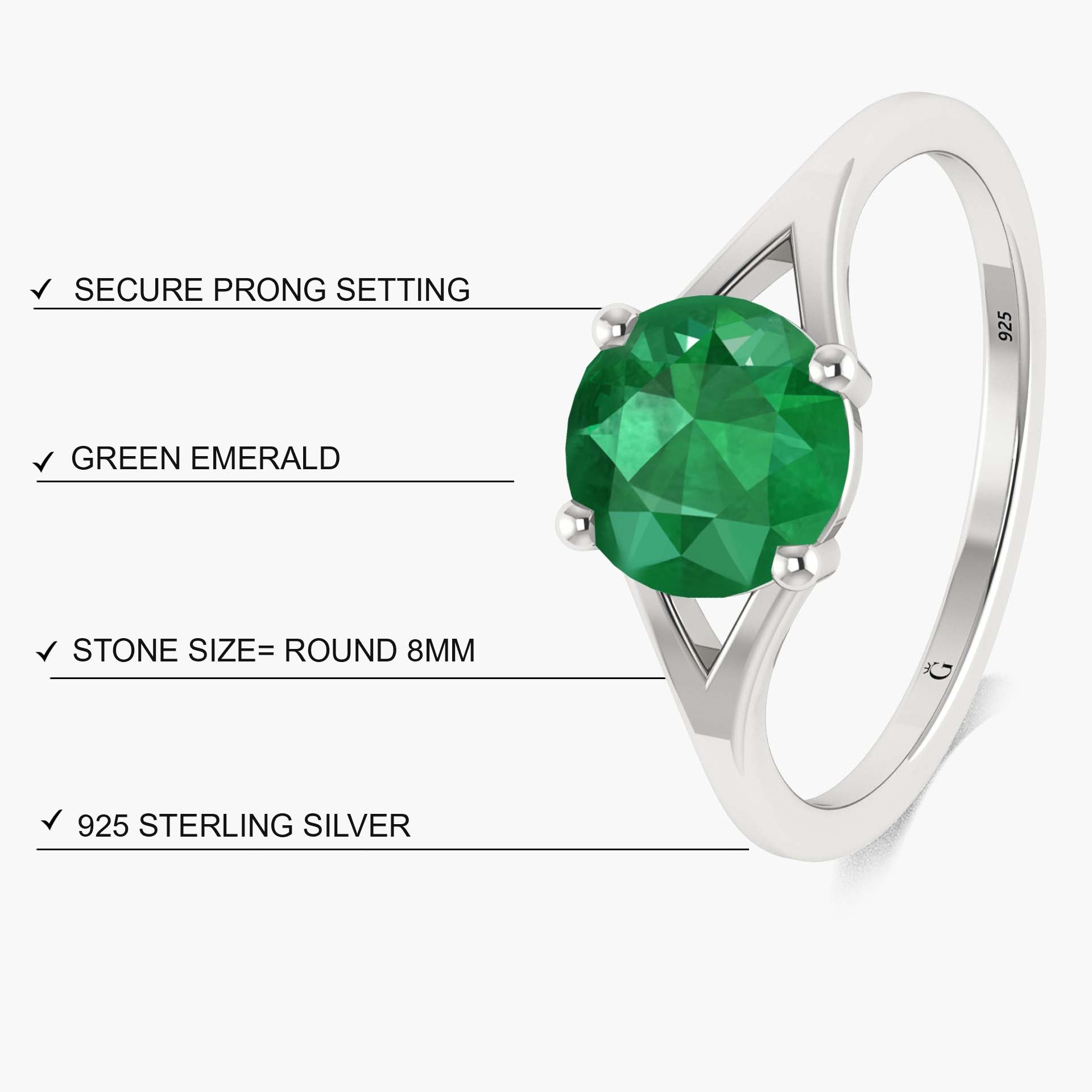 Emerald Round Faceted Gemstone Statement Ring for Women - Elegant Green Birthstone Jewelry Gift for Mother's Day, Anniversary & Special Occasions