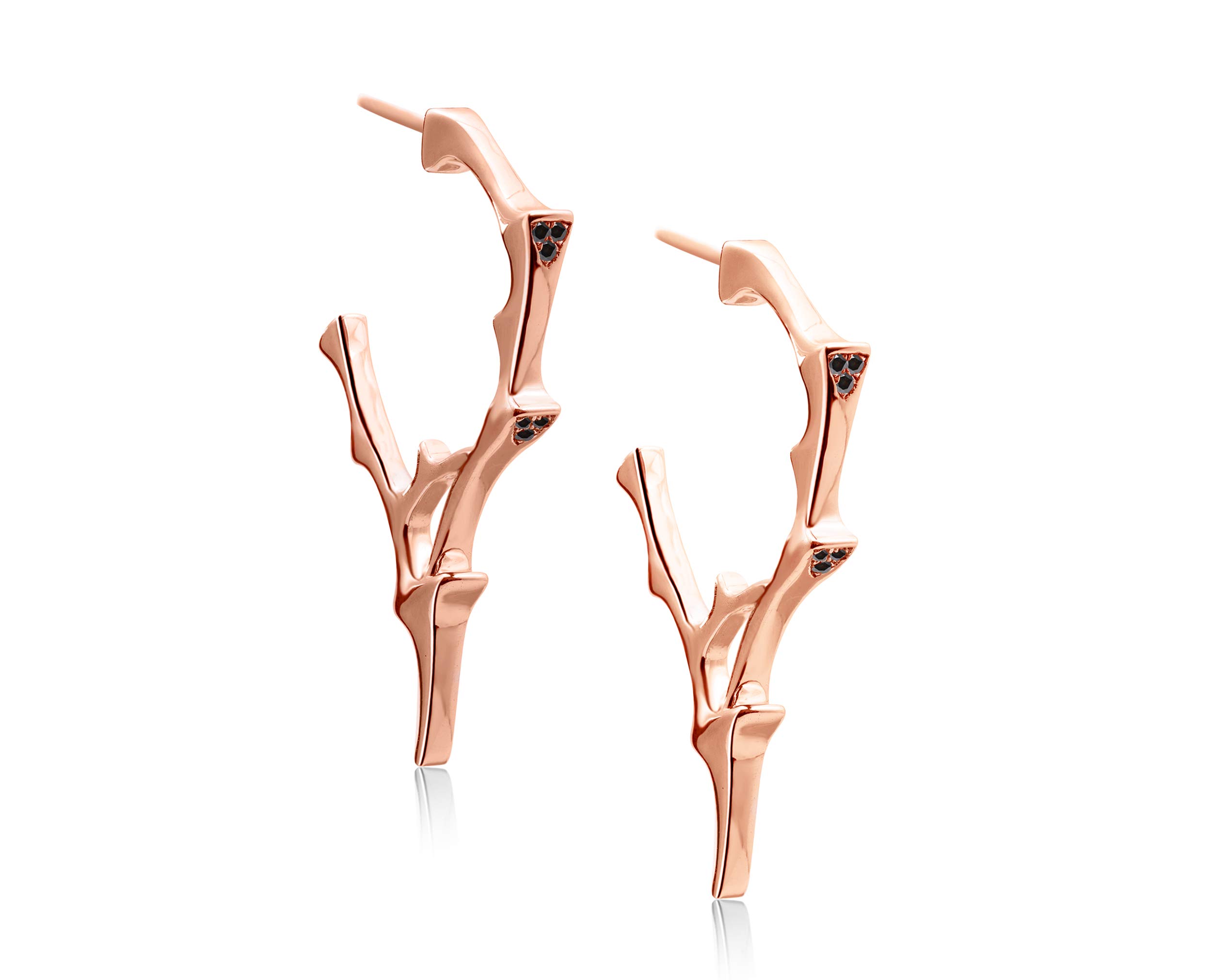 Rose Gold Diamond Hoop Earrings - Gothic Spike & Branch Thorn Earrings - Black Diamond Witch Twig Earrings - Silver Goth Jewelry for Women - Perfect for Halloween, Witchy Aesthetic & Dark Fashion