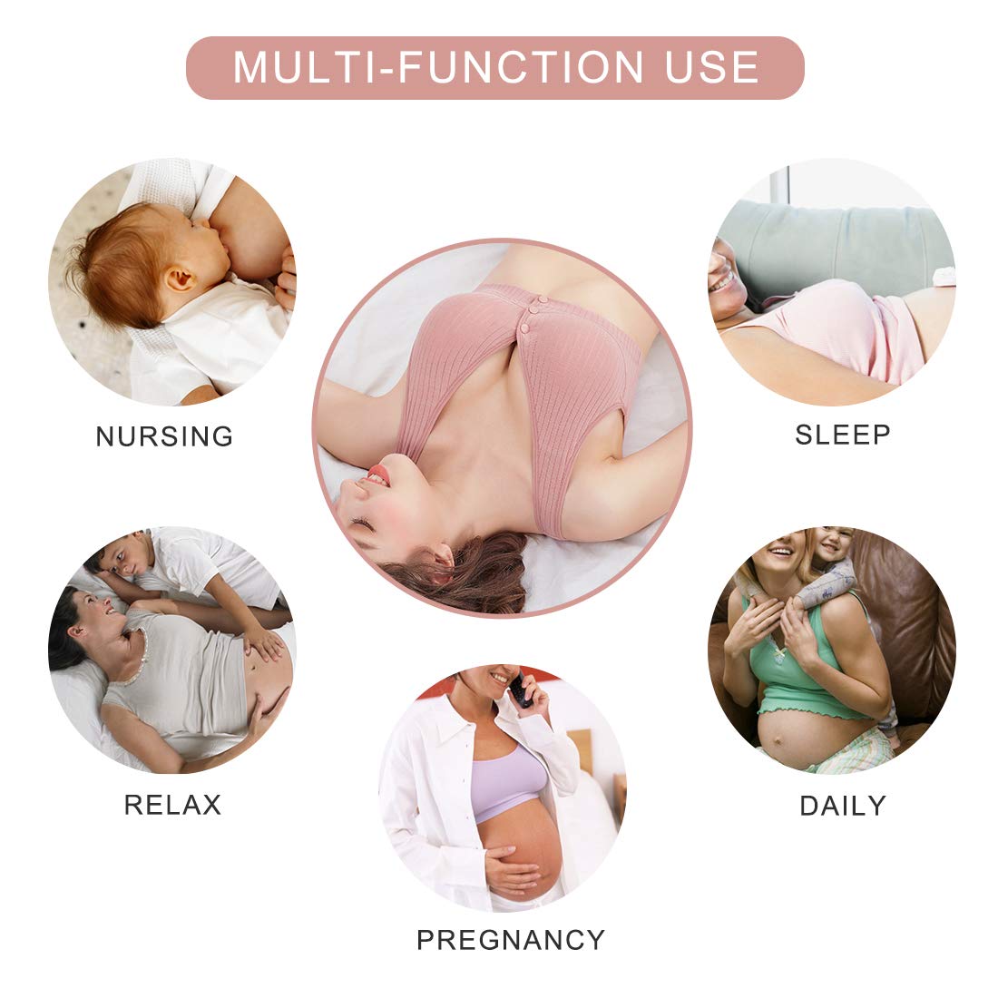 **Aivtalk Nursing Bras for Breastfeeding - Wireless Cotton Maternity Bra with Seamless Support & Front Snap - Padded Bralettes for Comfortable Pumping & Nursing at Home or Work**