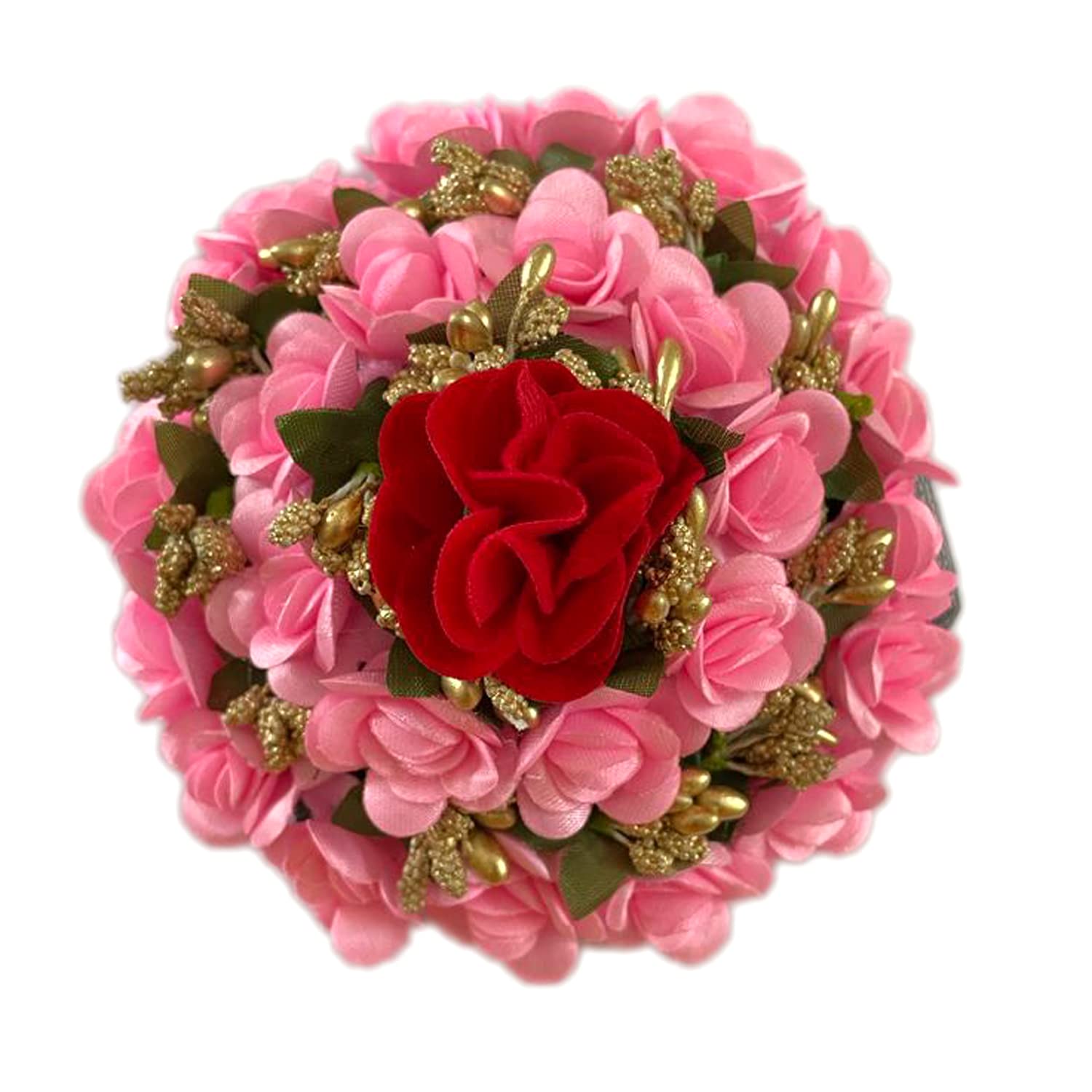 GuruEmbelish Artificial Flower Hair Bun Gajra - Bridal Hair Accessories for Women & Girls (Pack of 1, Pink & Red) - Perfect for Weddings, Parties & Festive Occasions