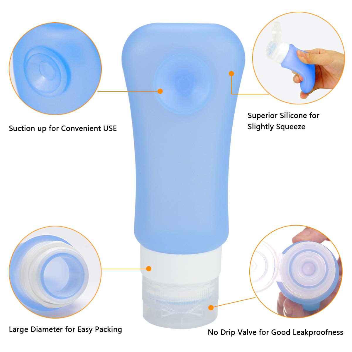 AOUTACC 5 Pack TSA Approved Travel Bottles Set - 3oz Leakproof Silicone Toiletry Containers for Shampoo, Lotion & Cosmetics | Portable Travel Size Bottles for Airplane, Camping & Gym Essentials