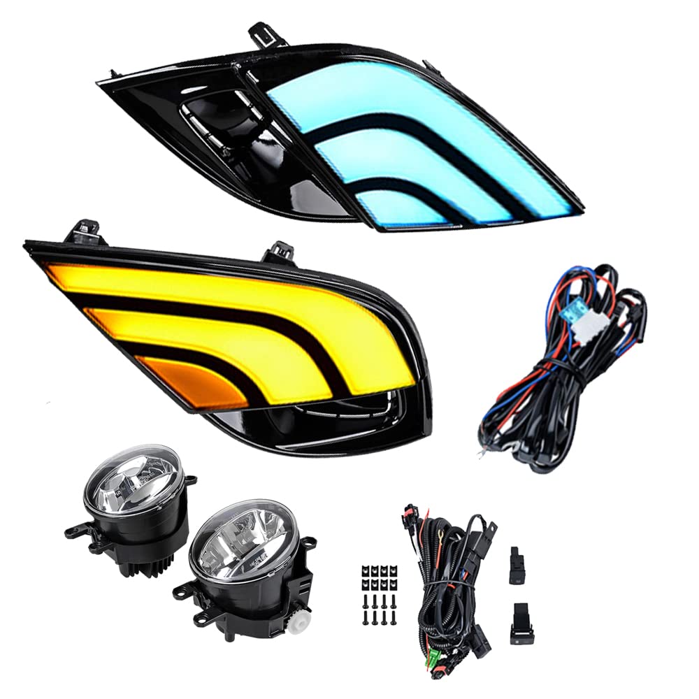 2018-2020 Toyota Camry XSE SE LED DRL Daytime Running Lights with Yellow Turn Signal & Fog Light Assembly - Upgrade Your Car's Style & Safety for Night Driving and Bad Weather